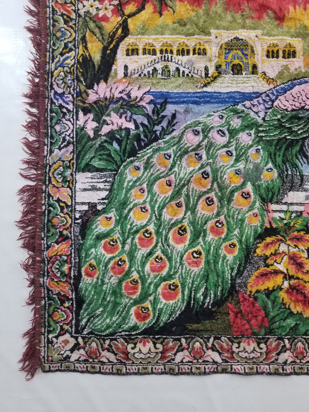 Vintage Turkish Peacock Velvet Wall Hanging Tapestry 166x110cm
