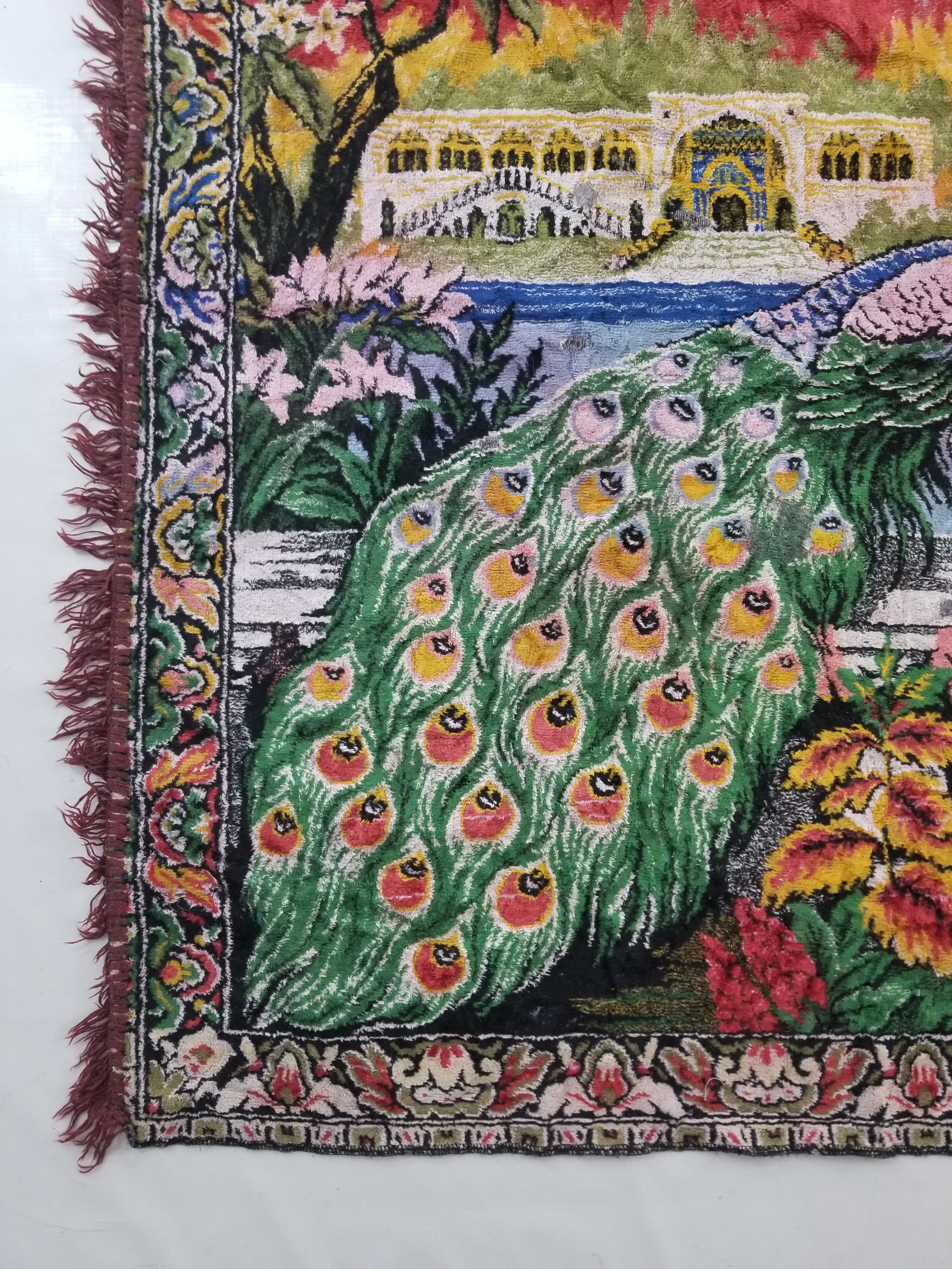 Vintage Turkish Peacock Velvet Wall Hanging Tapestry 166x110cm