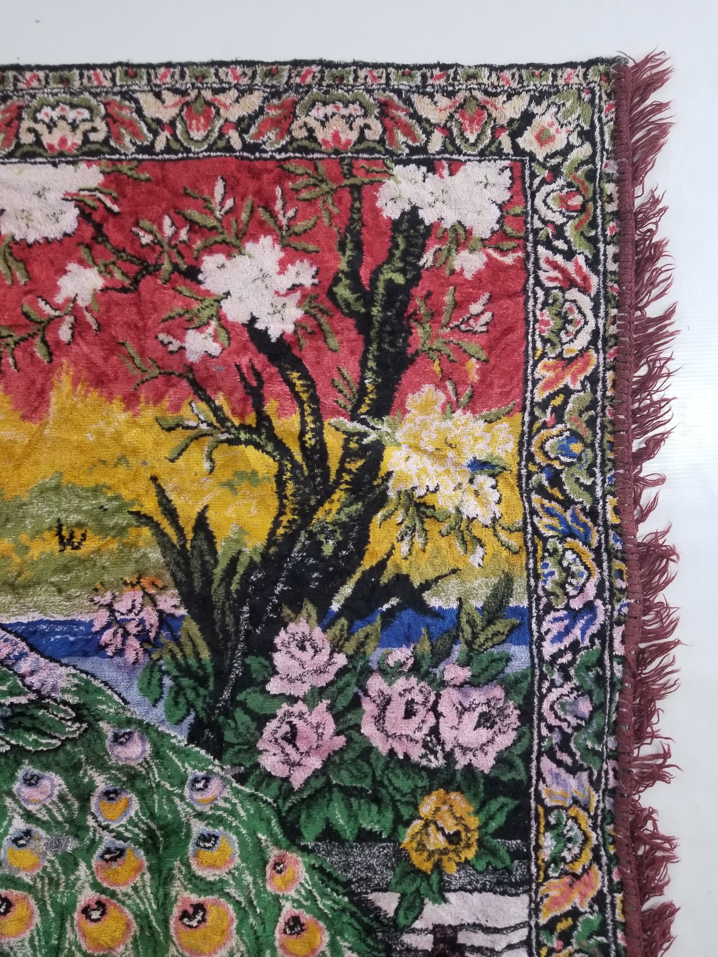 Vintage Turkish Peacock Velvet Wall Hanging Tapestry 166x110cm