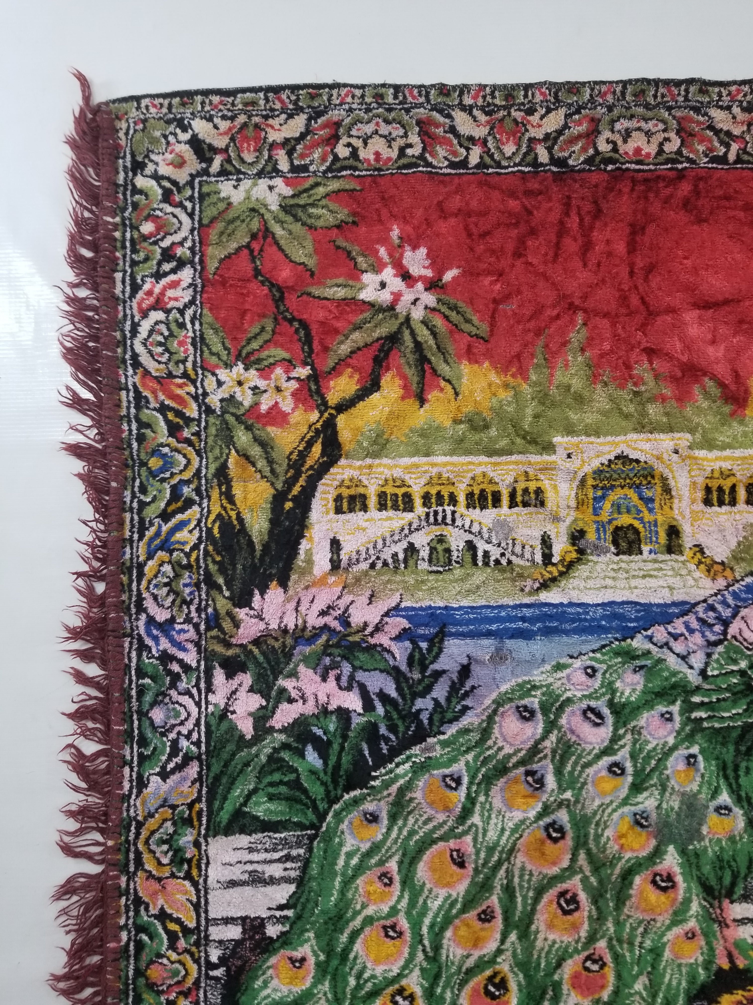 Vintage Turkish Peacock Velvet Wall Hanging Tapestry 166x110cm