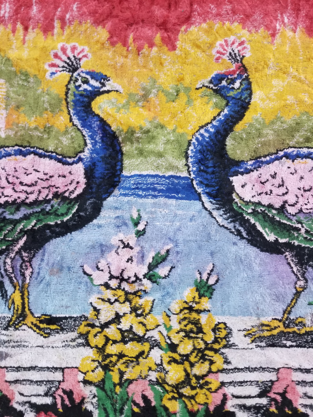 Vintage Turkish Peacock Velvet Wall Hanging Tapestry 166x110cm