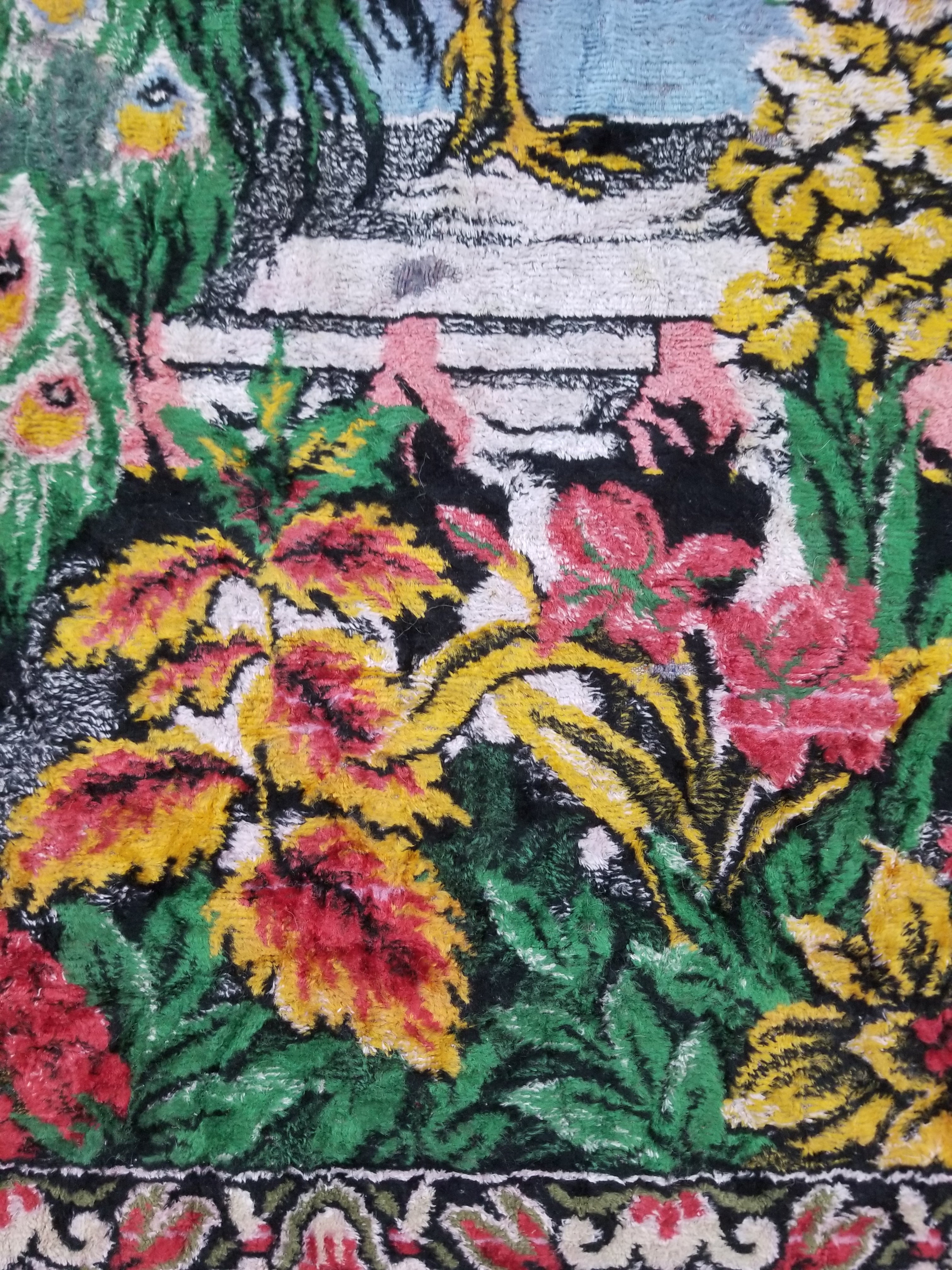 Vintage Turkish Peacock Velvet Wall Hanging Tapestry 166x110cm