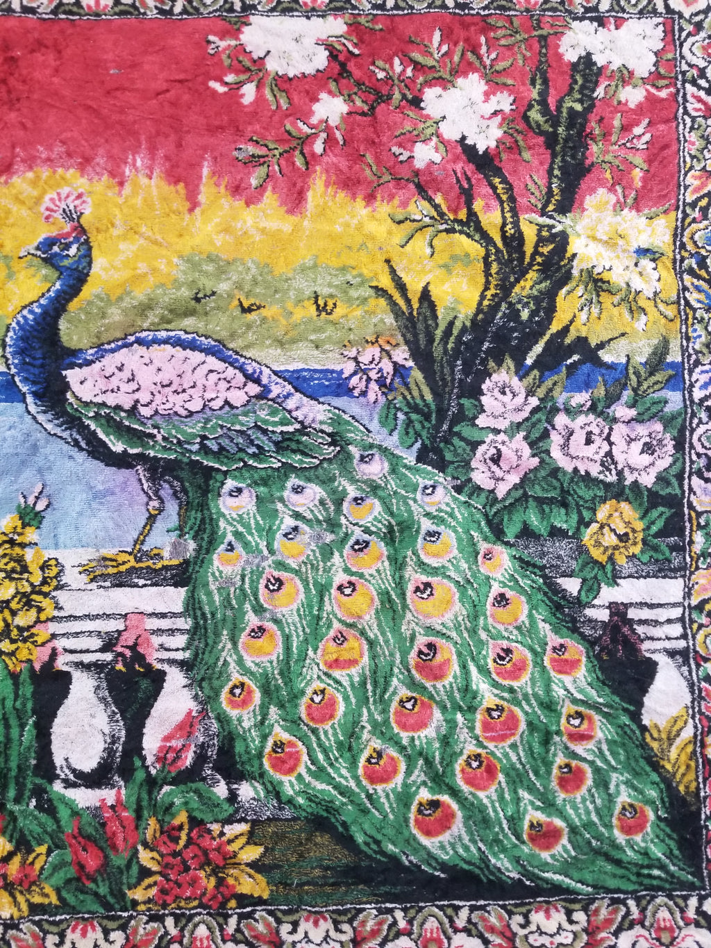 Vintage Turkish Peacock Velvet Wall Hanging Tapestry 166x110cm