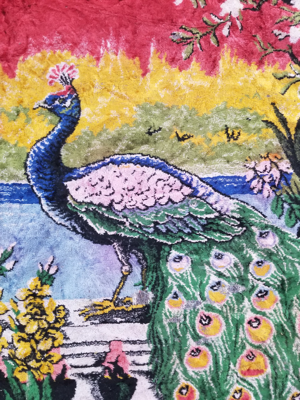 Vintage Turkish Peacock Velvet Wall Hanging Tapestry 166x110cm