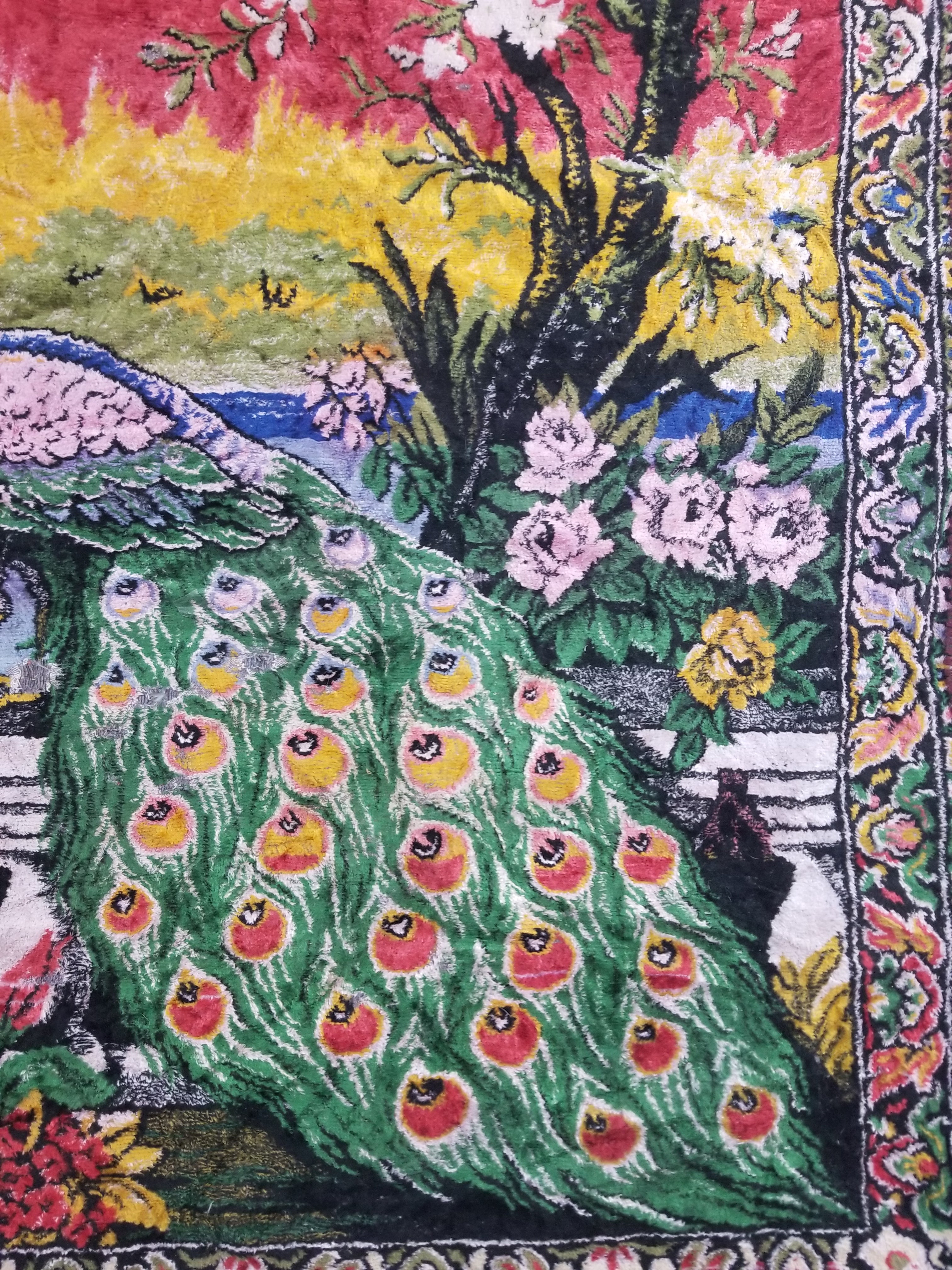 Vintage Turkish Peacock Velvet Wall Hanging Tapestry 166x110cm