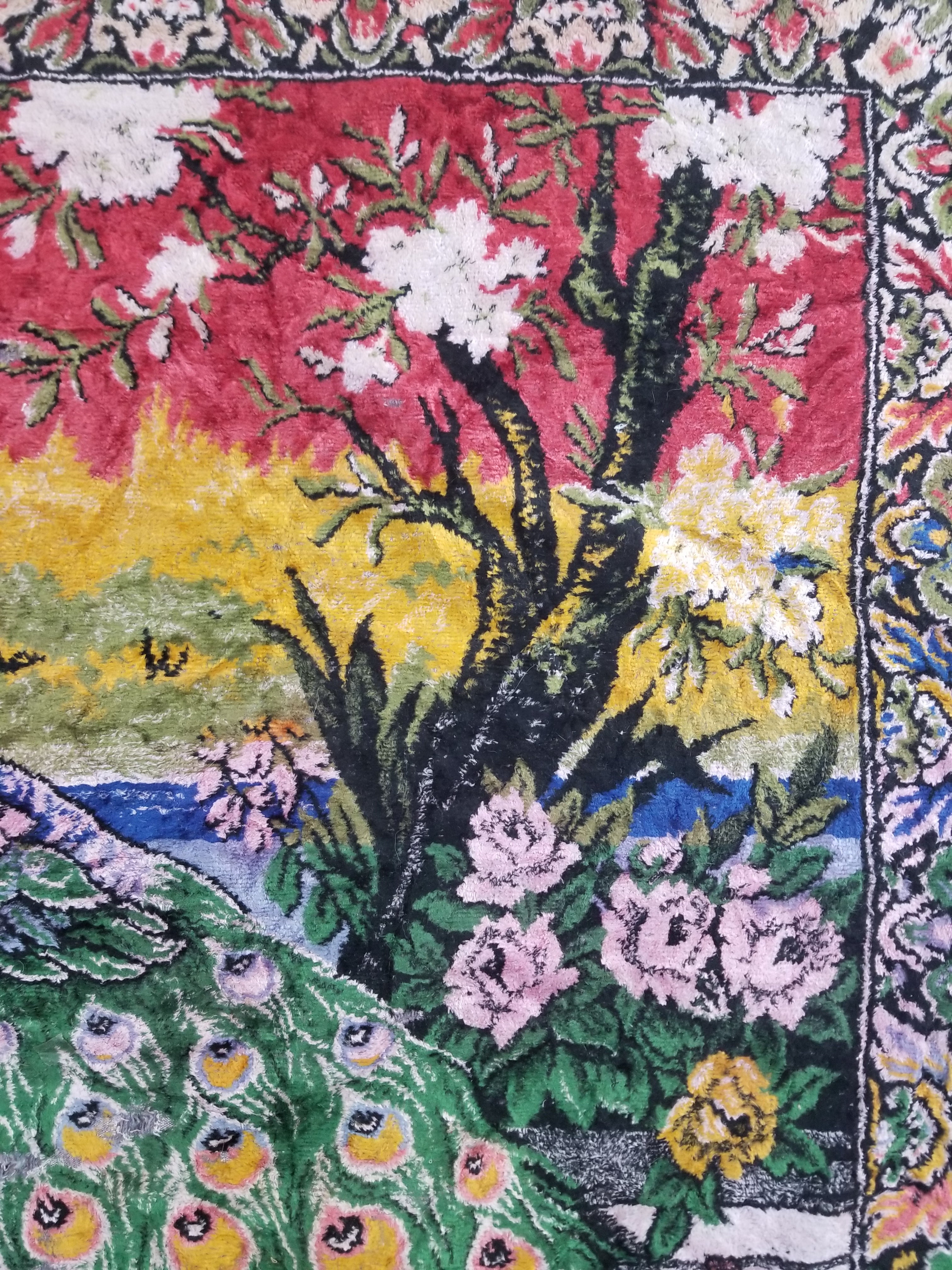 Vintage Turkish Peacock Velvet Wall Hanging Tapestry 166x110cm
