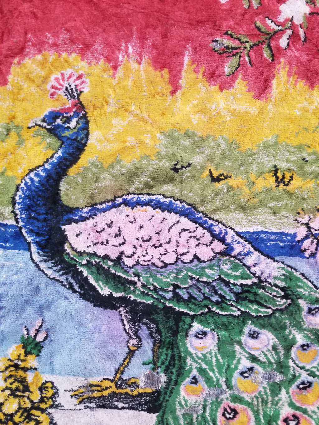 Vintage Turkish Peacock Velvet Wall Hanging Tapestry 166x110cm