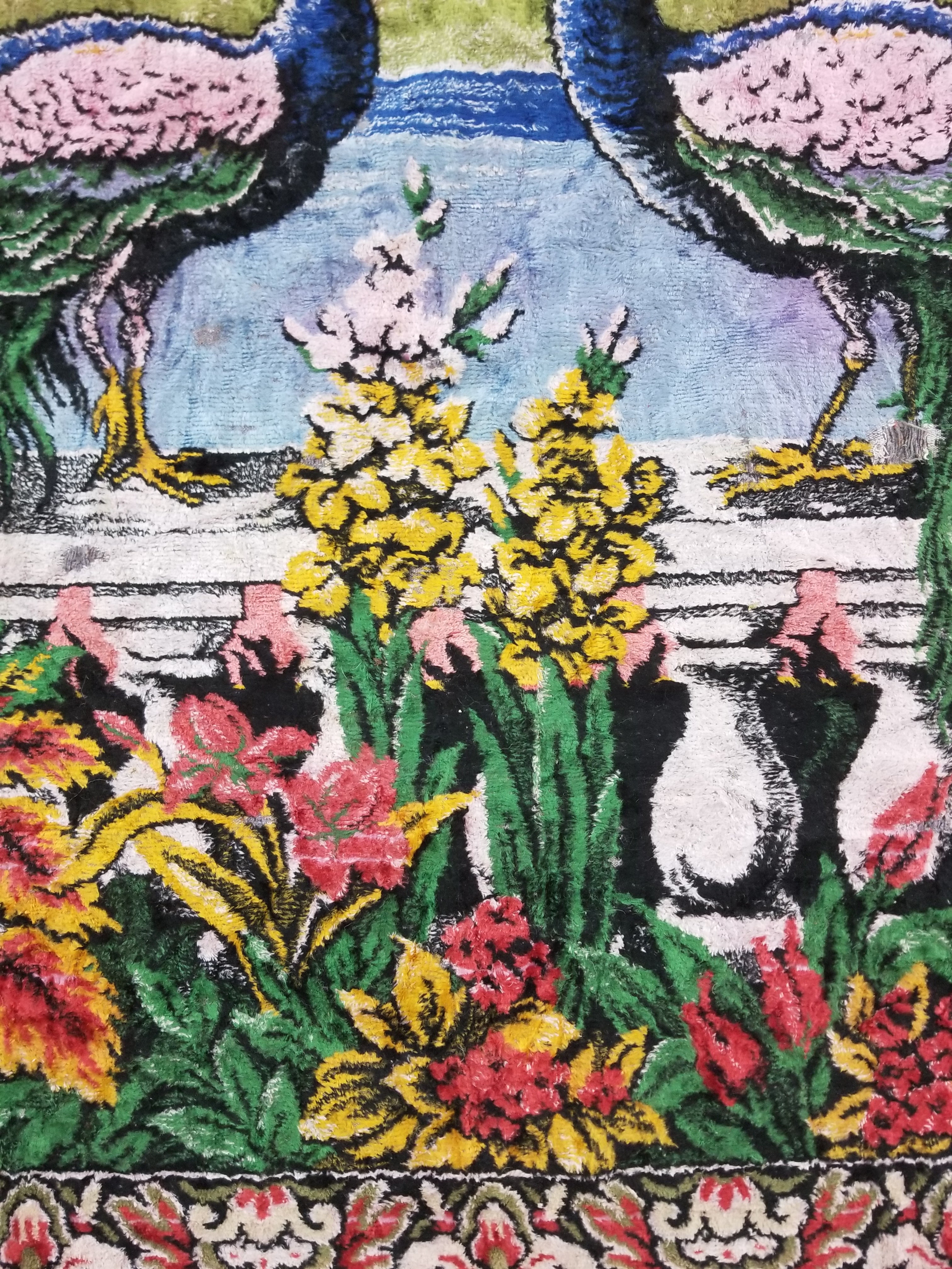 Vintage Turkish Peacock Velvet Wall Hanging Tapestry 166x110cm