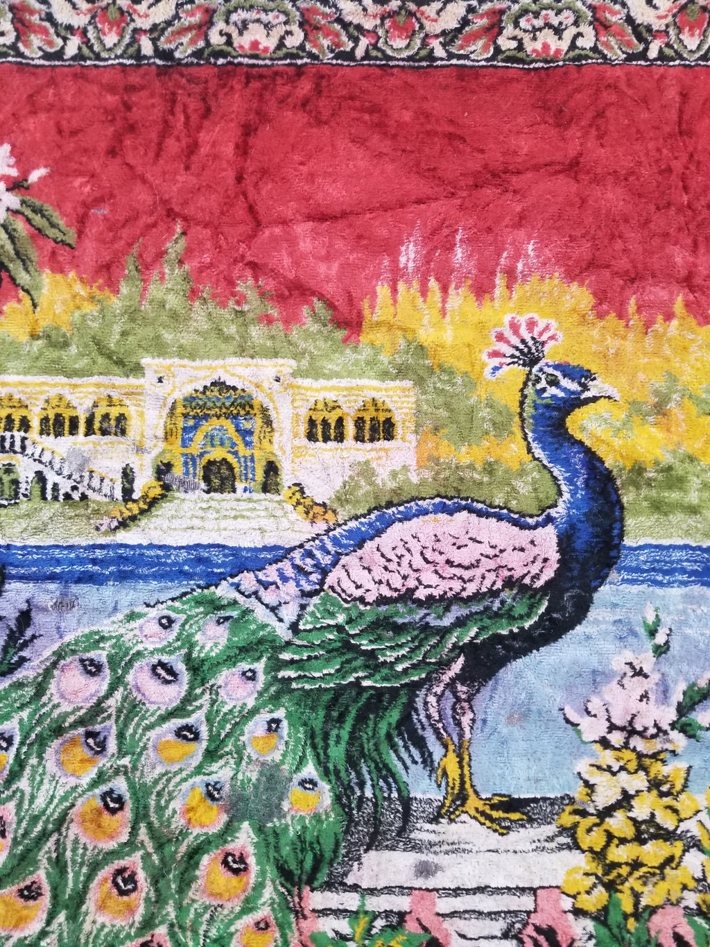 Vintage Turkish Peacock Velvet Wall Hanging Tapestry 166x110cm