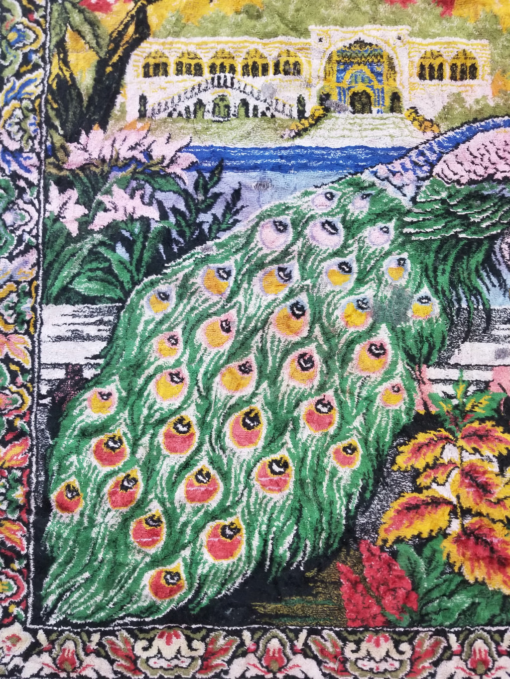 Vintage Turkish Peacock Velvet Wall Hanging Tapestry 166x110cm