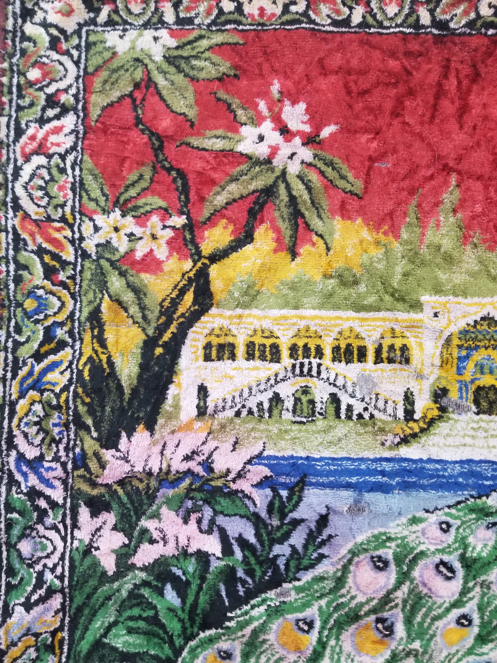 Vintage Turkish Peacock Velvet Wall Hanging Tapestry 166x110cm