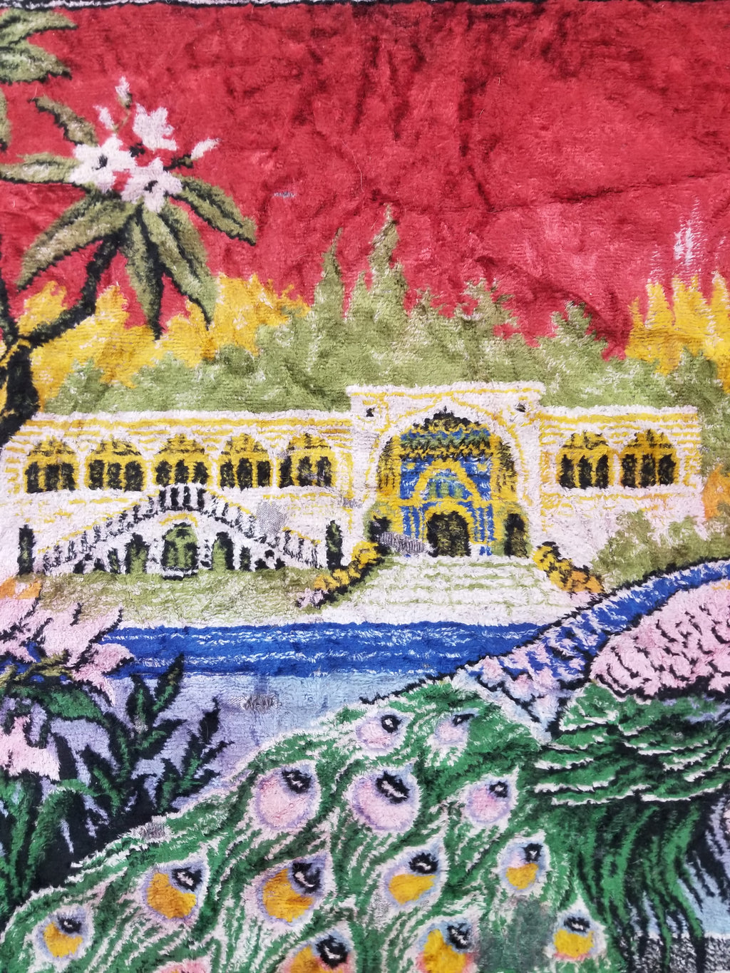 Vintage Turkish Peacock Velvet Wall Hanging Tapestry 166x110cm