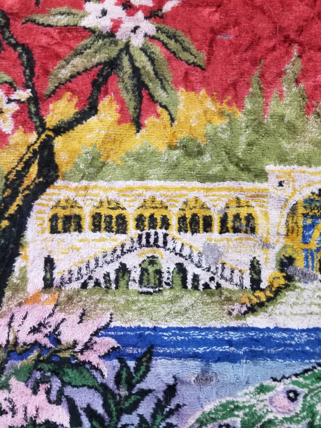 Vintage Turkish Peacock Velvet Wall Hanging Tapestry 166x110cm