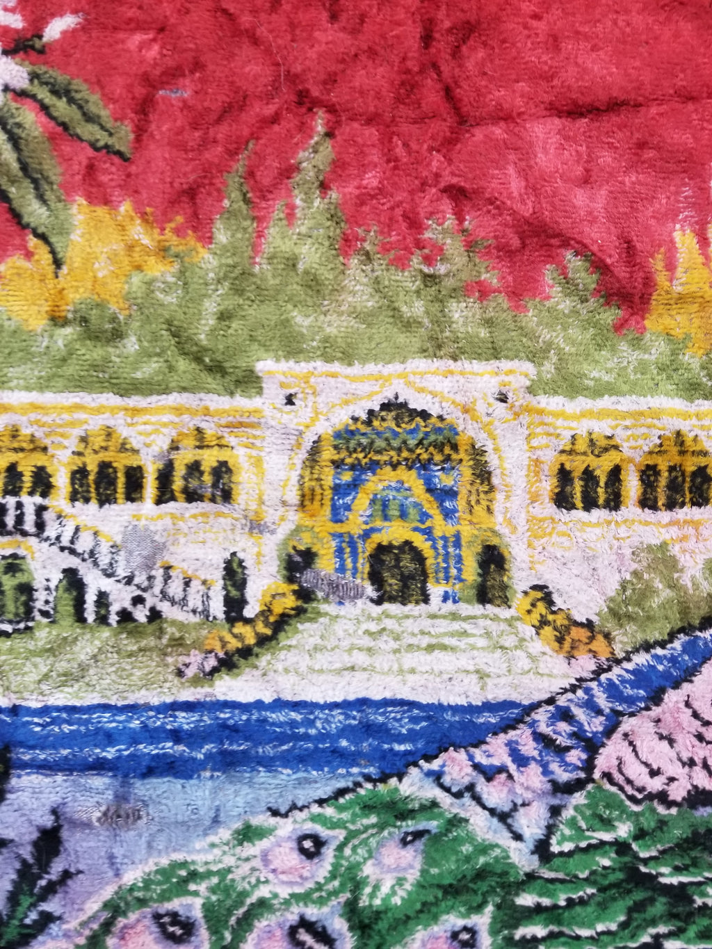 Vintage Turkish Peacock Velvet Wall Hanging Tapestry 166x110cm