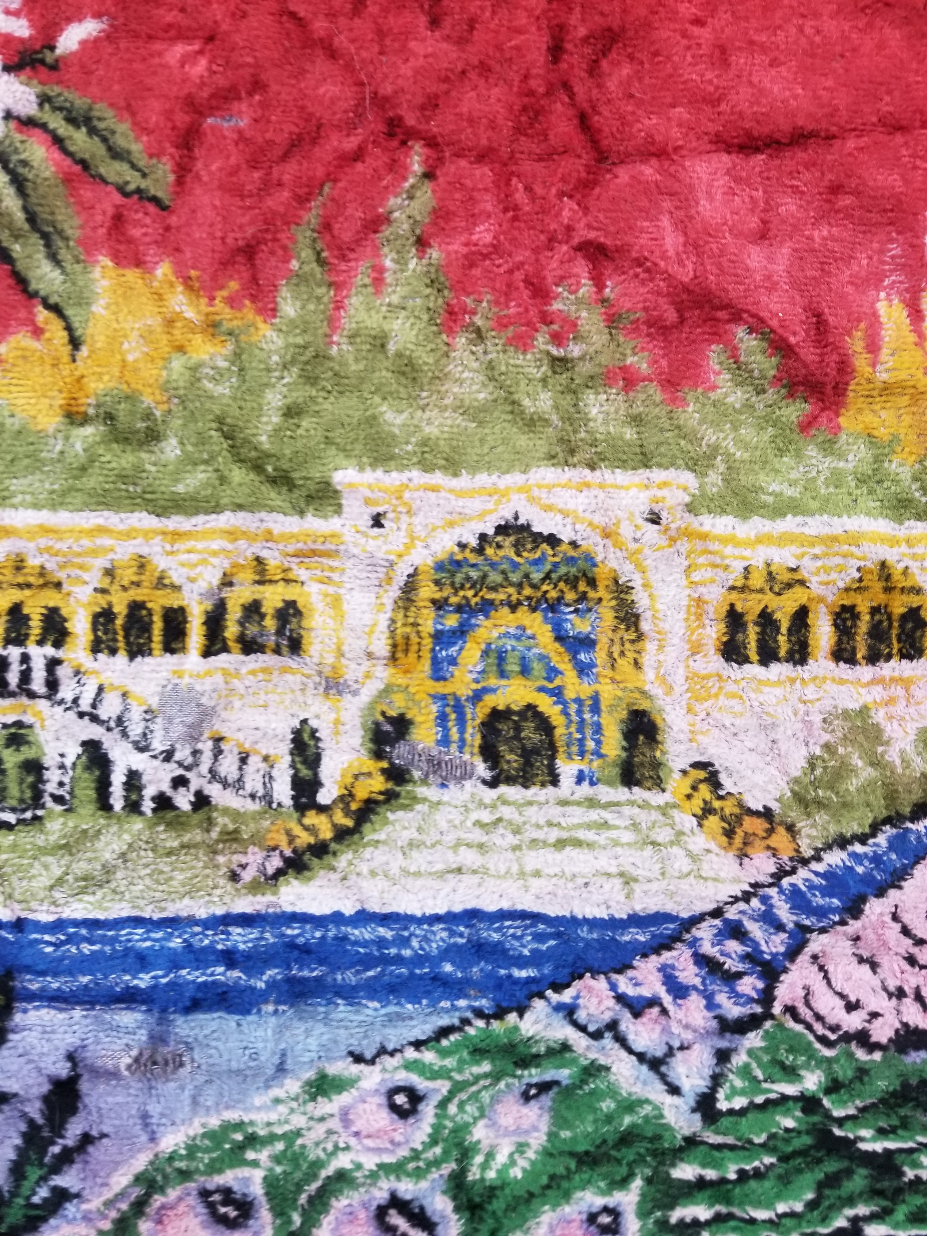Vintage Turkish Peacock Velvet Wall Hanging Tapestry 166x110cm