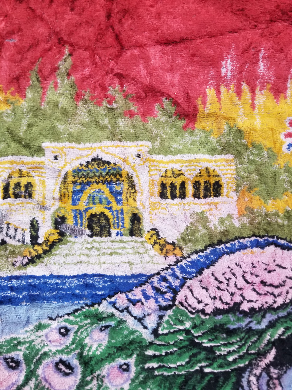 Vintage Turkish Peacock Velvet Wall Hanging Tapestry 166x110cm