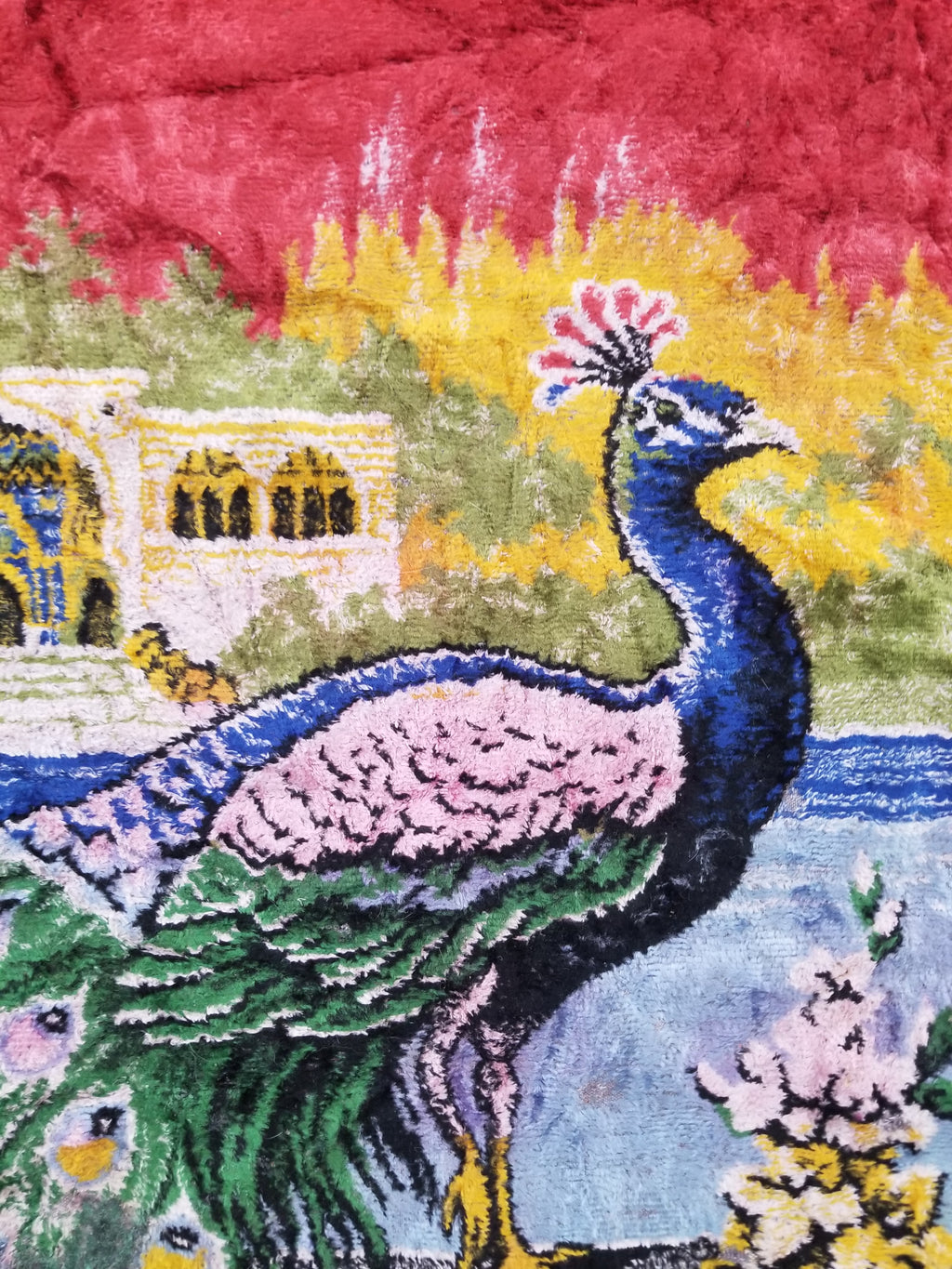 Vintage Turkish Peacock Velvet Wall Hanging Tapestry 166x110cm