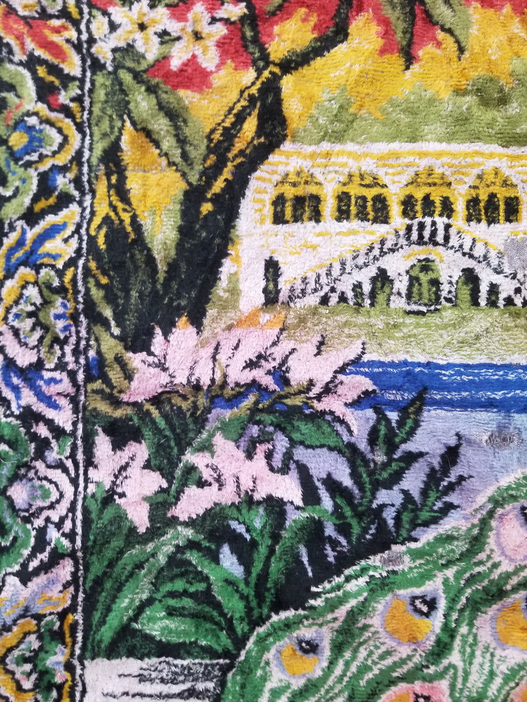 Vintage Turkish Peacock Velvet Wall Hanging Tapestry 166x110cm