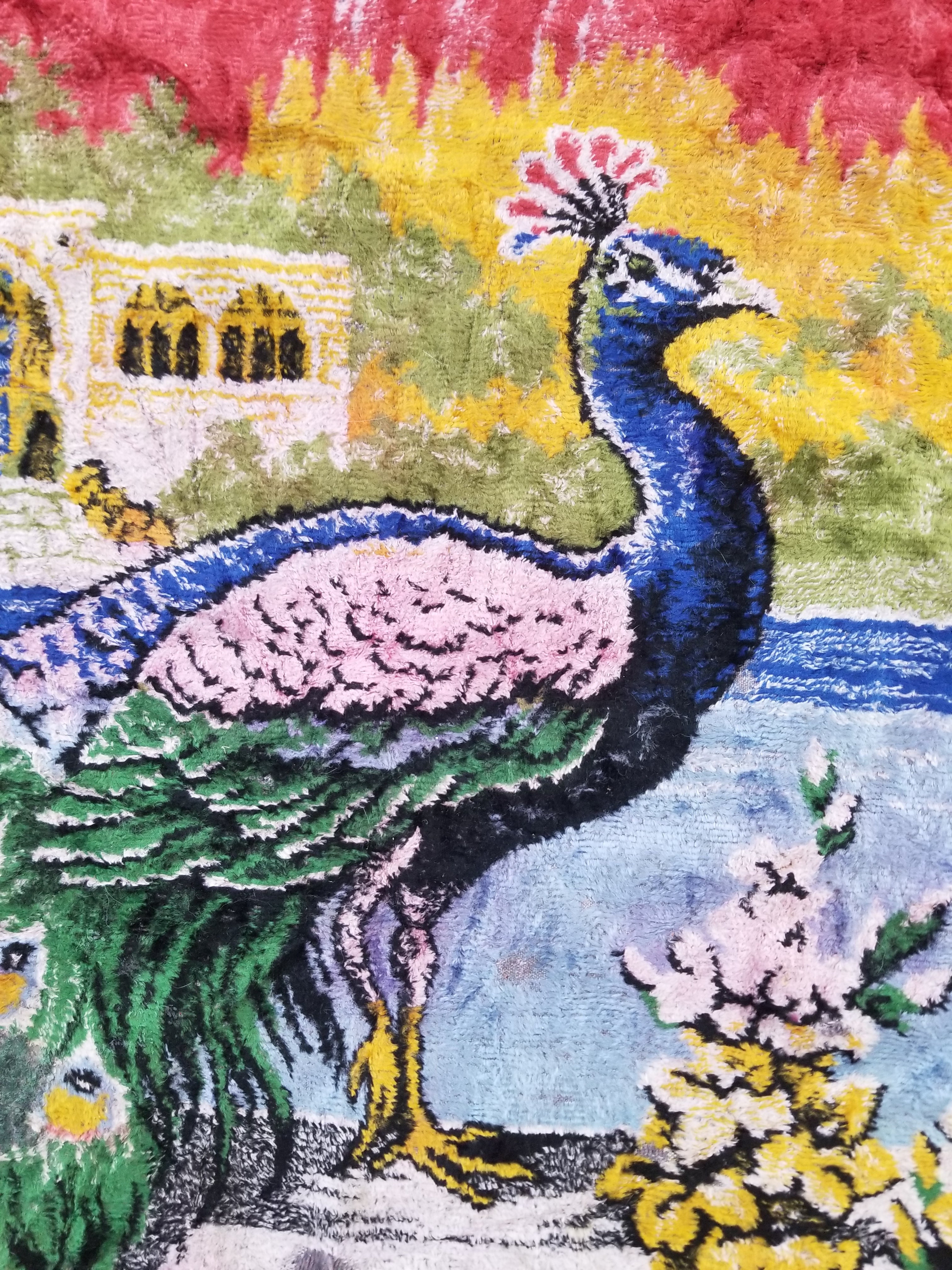 Vintage Turkish Peacock Velvet Wall Hanging Tapestry 166x110cm