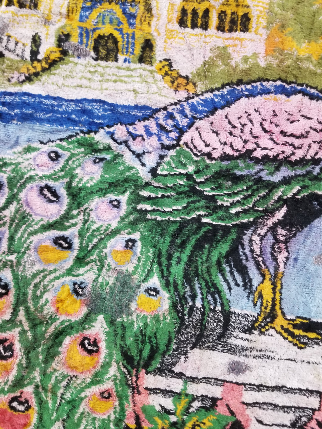 Vintage Turkish Peacock Velvet Wall Hanging Tapestry 166x110cm