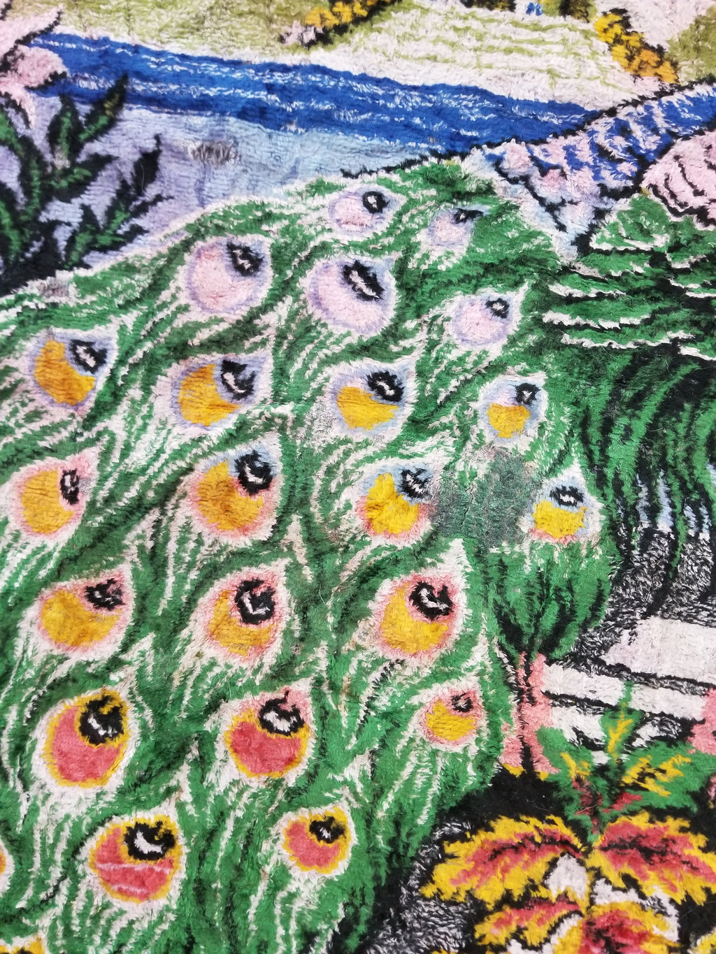 Vintage Turkish Peacock Velvet Wall Hanging Tapestry 166x110cm