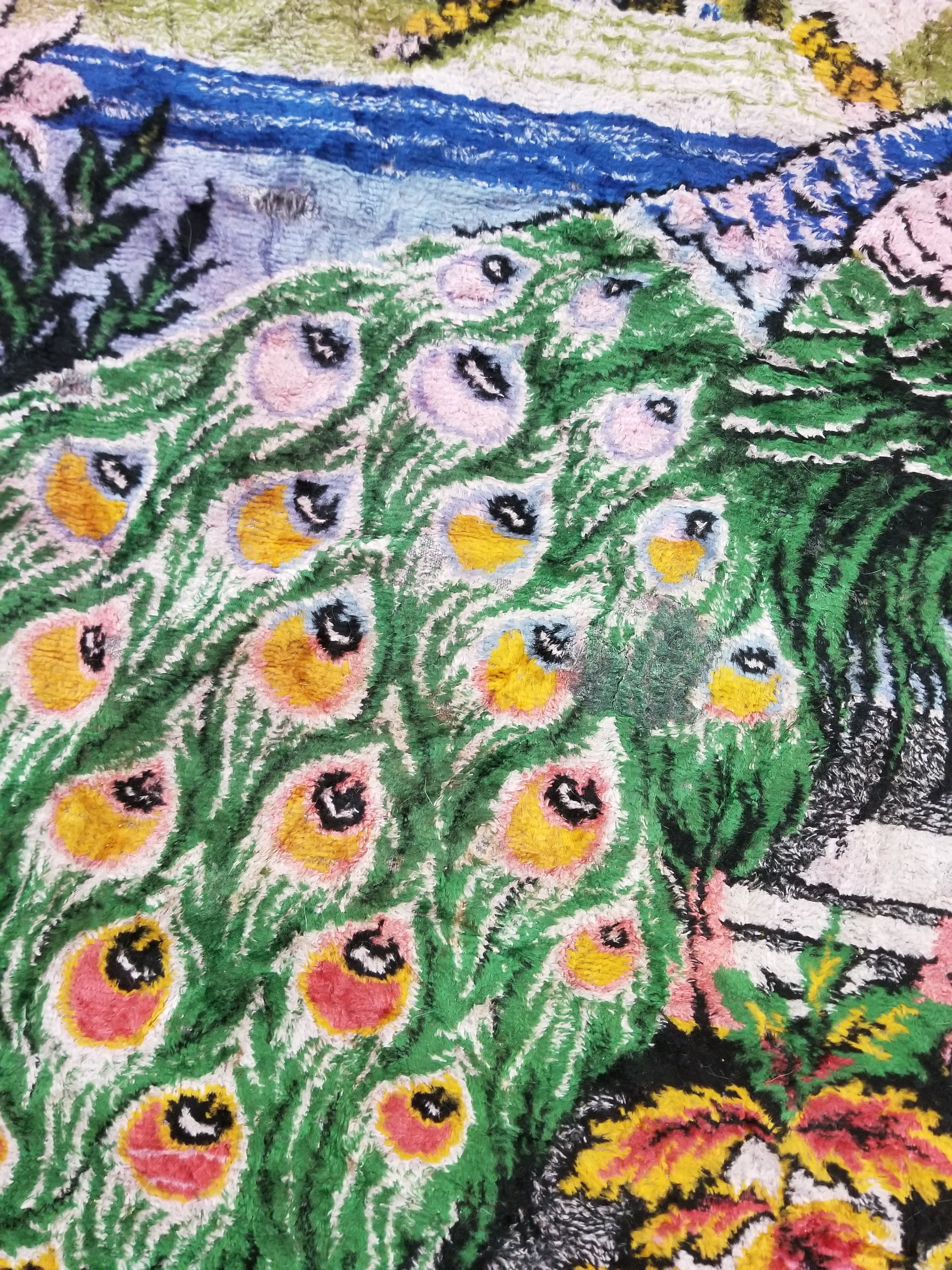 Vintage Turkish Peacock Velvet Wall Hanging Tapestry 166x110cm