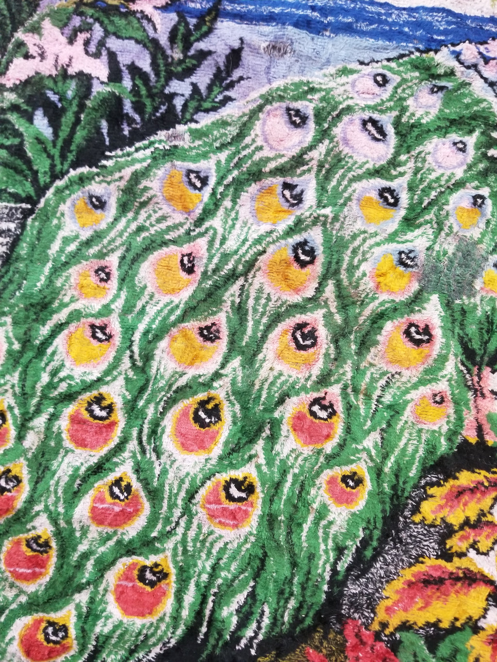 Vintage Turkish Peacock Velvet Wall Hanging Tapestry 166x110cm