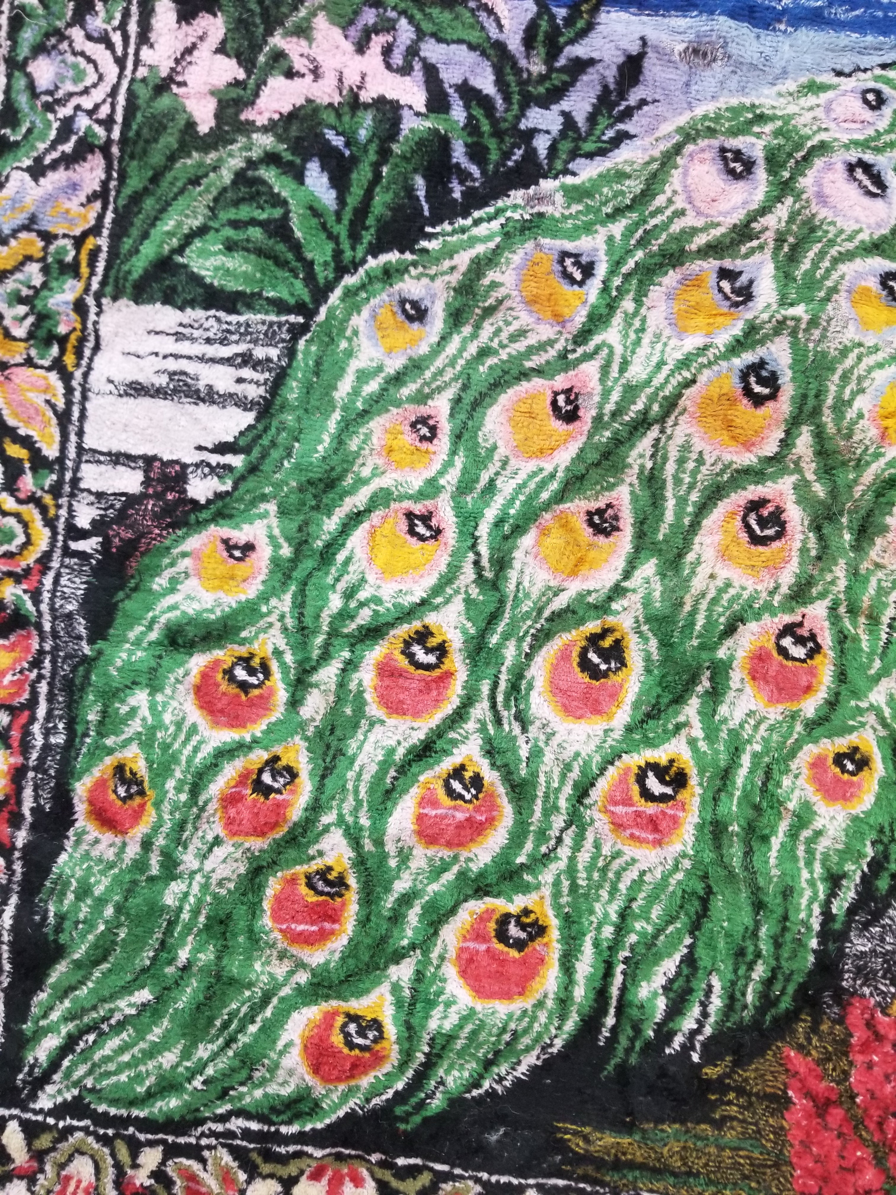 Vintage Turkish Peacock Velvet Wall Hanging Tapestry 166x110cm