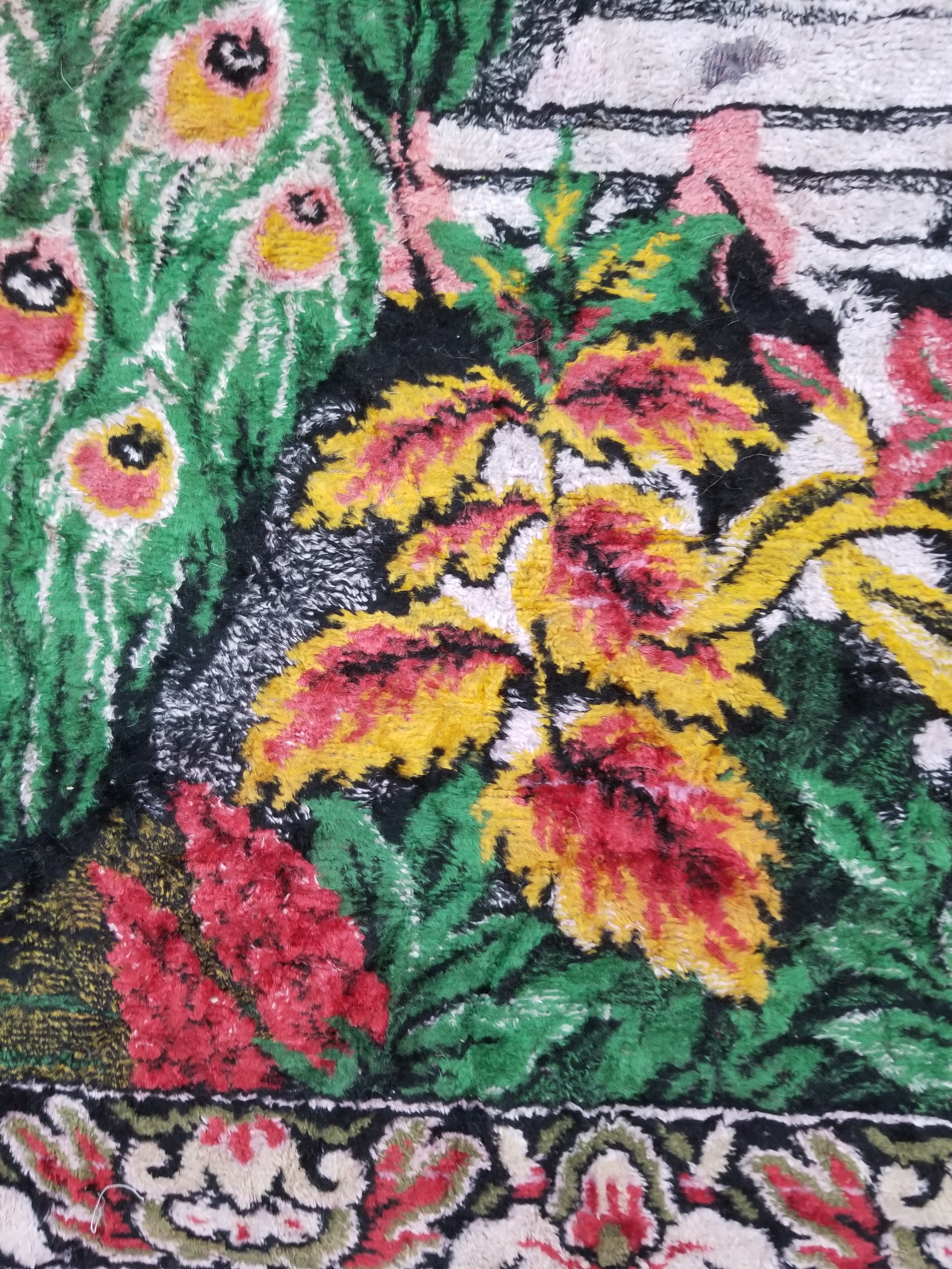 Vintage Turkish Peacock Velvet Wall Hanging Tapestry 166x110cm