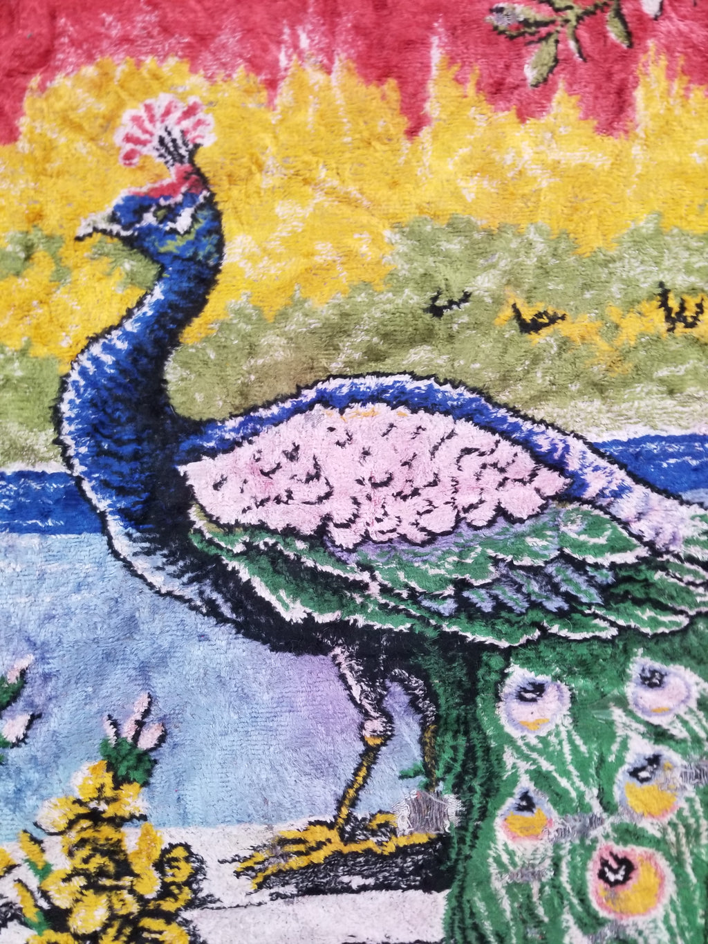 Vintage Turkish Peacock Velvet Wall Hanging Tapestry 166x110cm