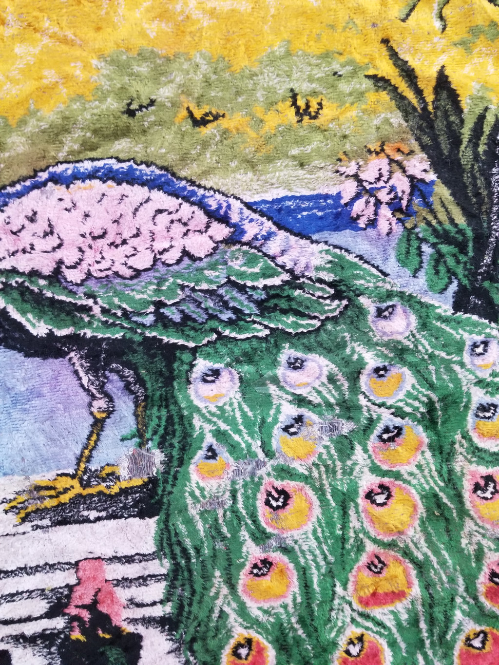 Vintage Turkish Peacock Velvet Wall Hanging Tapestry 166x110cm