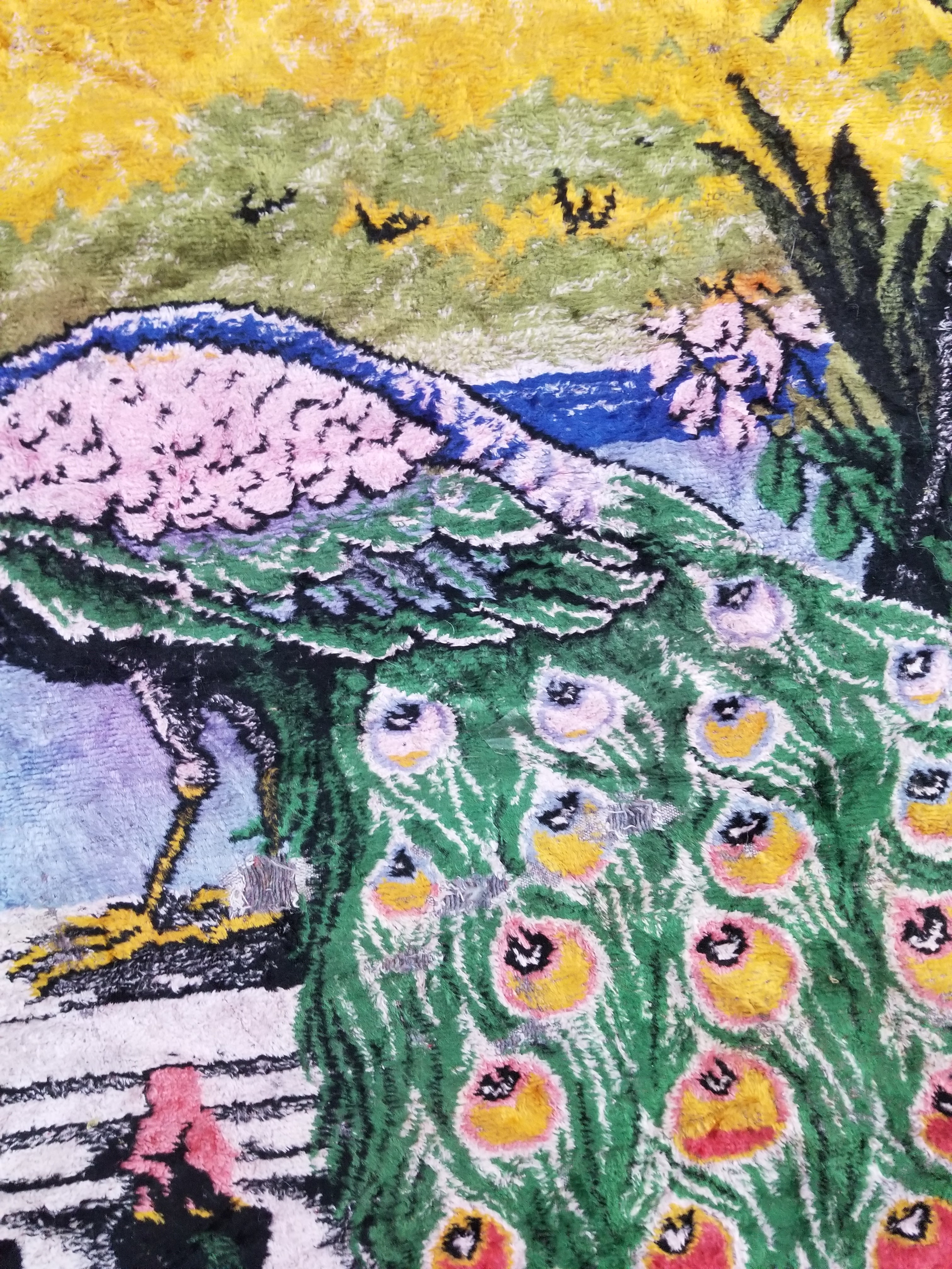 Vintage Turkish Peacock Velvet Wall Hanging Tapestry 166x110cm