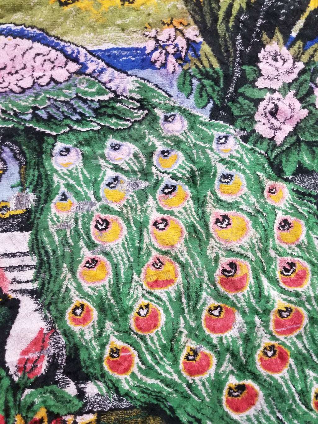 Vintage Turkish Peacock Velvet Wall Hanging Tapestry 166x110cm