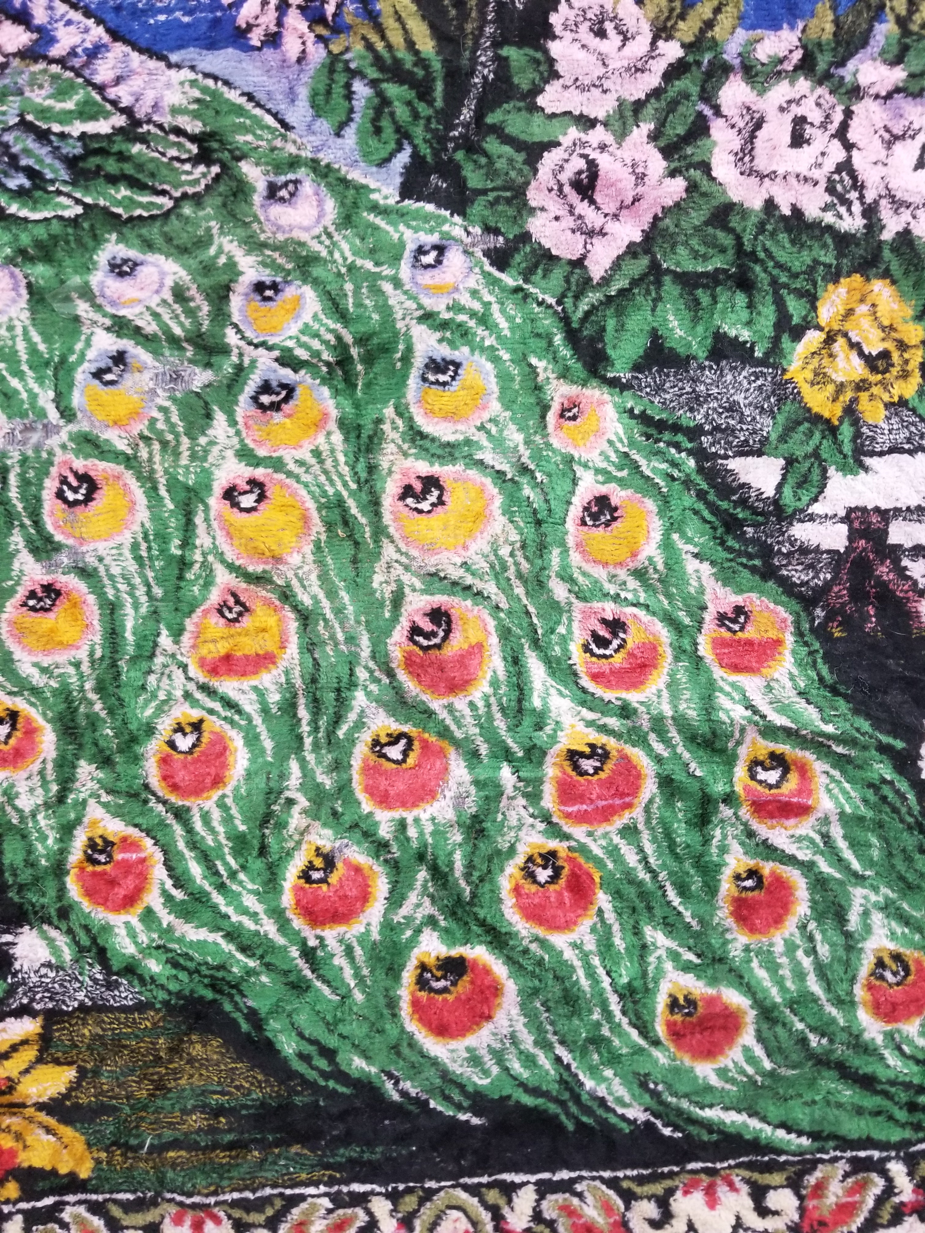 Vintage Turkish Peacock Velvet Wall Hanging Tapestry 166x110cm