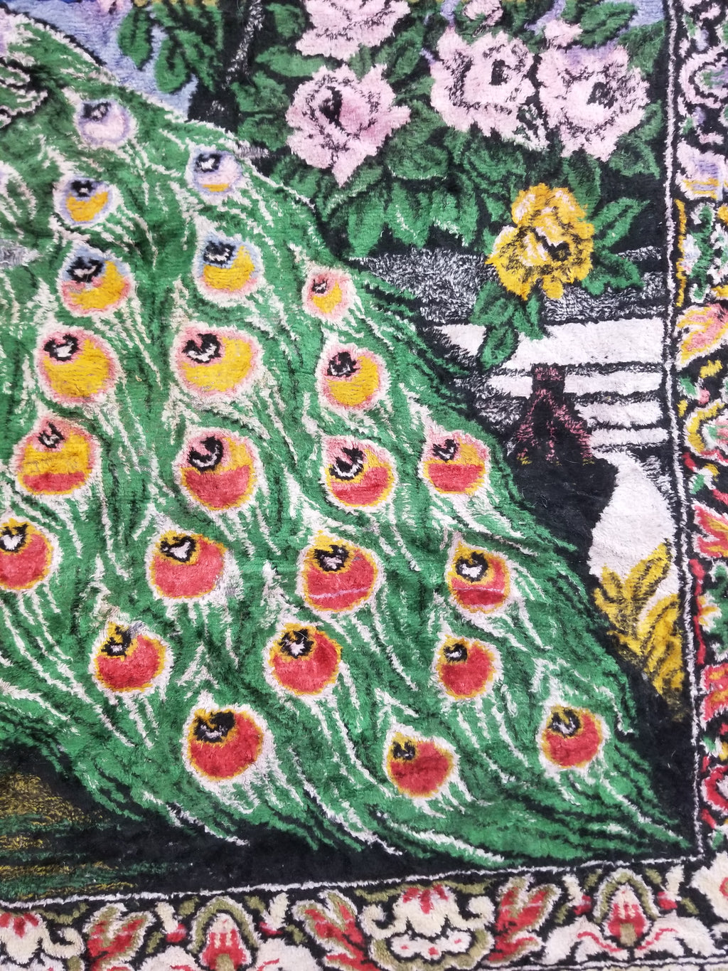 Vintage Turkish Peacock Velvet Wall Hanging Tapestry 166x110cm