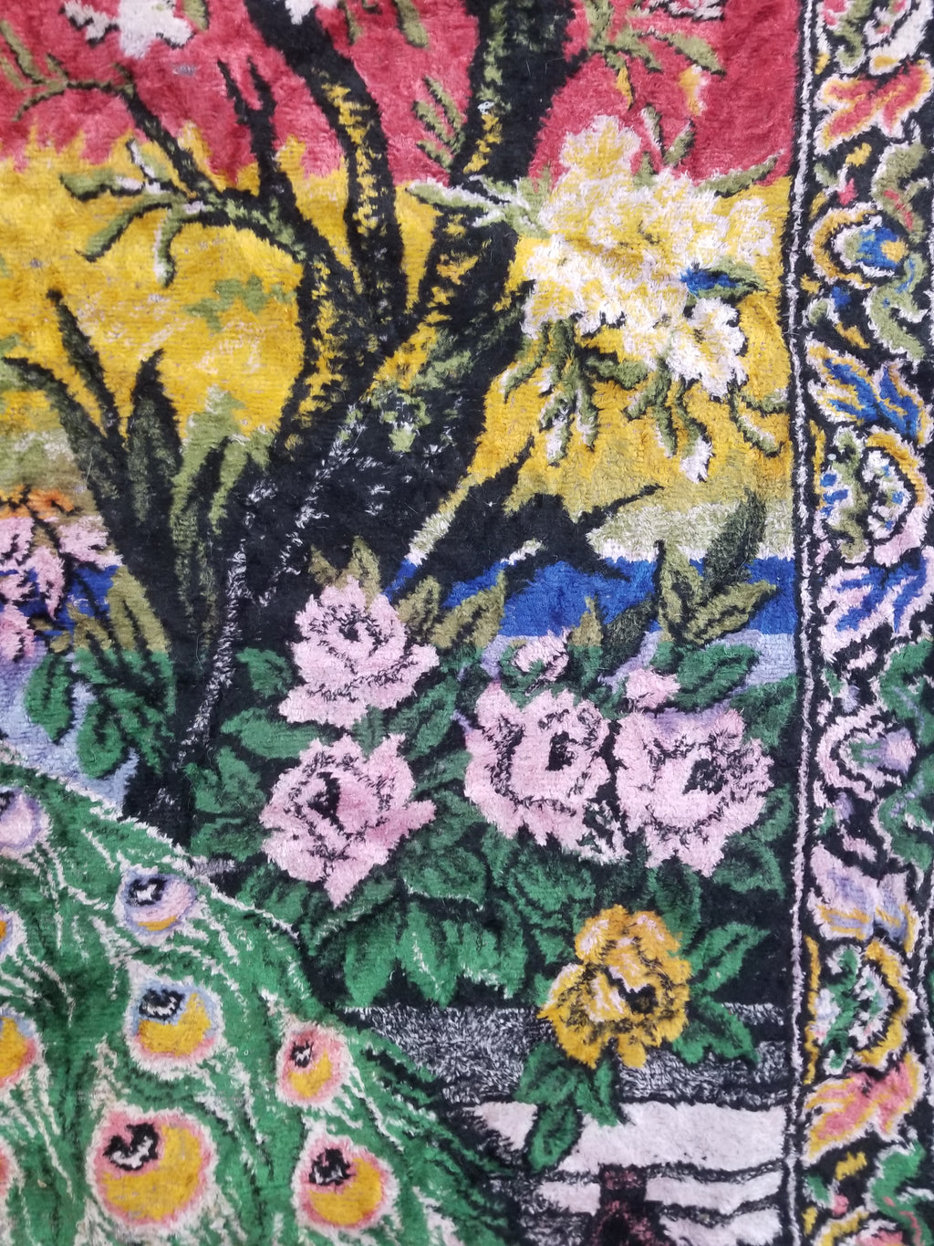 Vintage Turkish Peacock Velvet Wall Hanging Tapestry 166x110cm