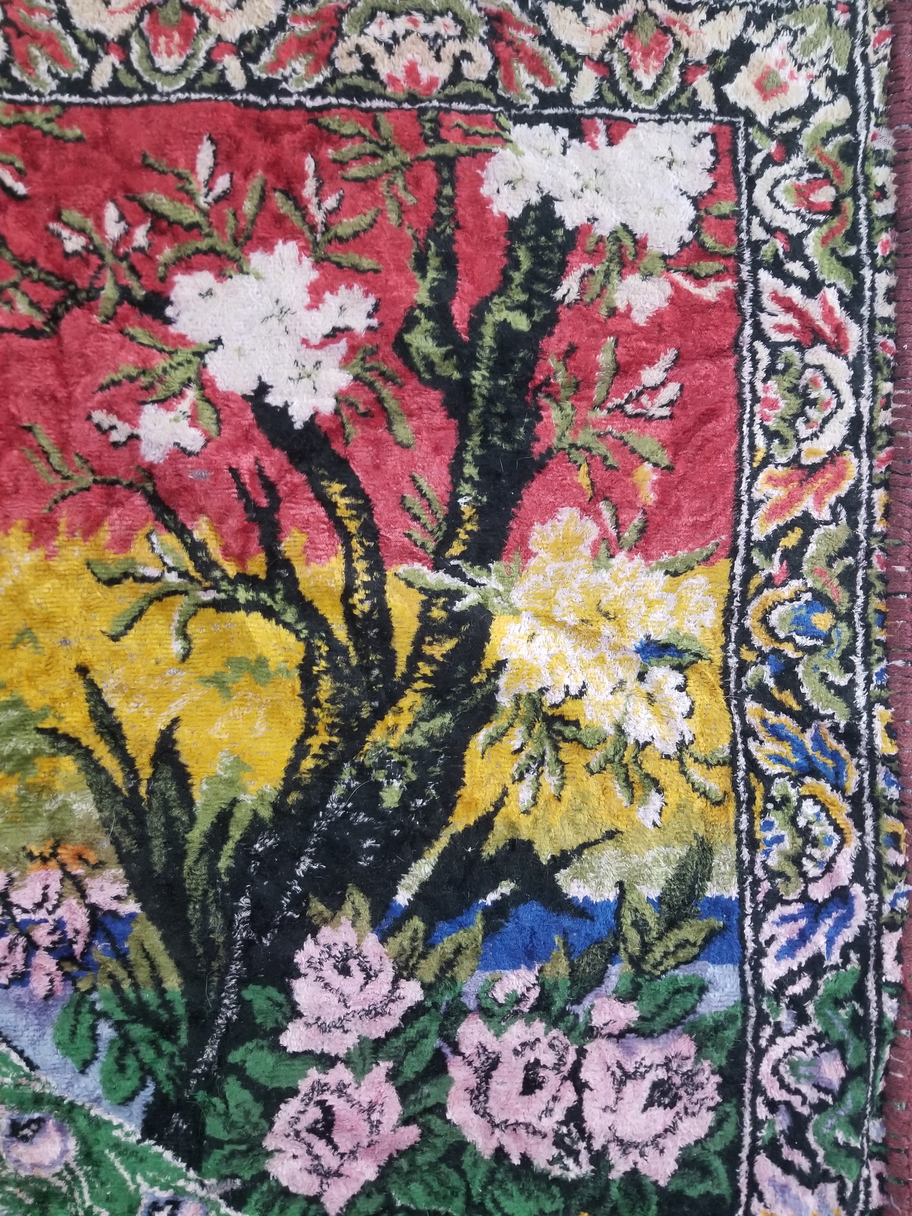 Vintage Turkish Peacock Velvet Wall Hanging Tapestry 166x110cm