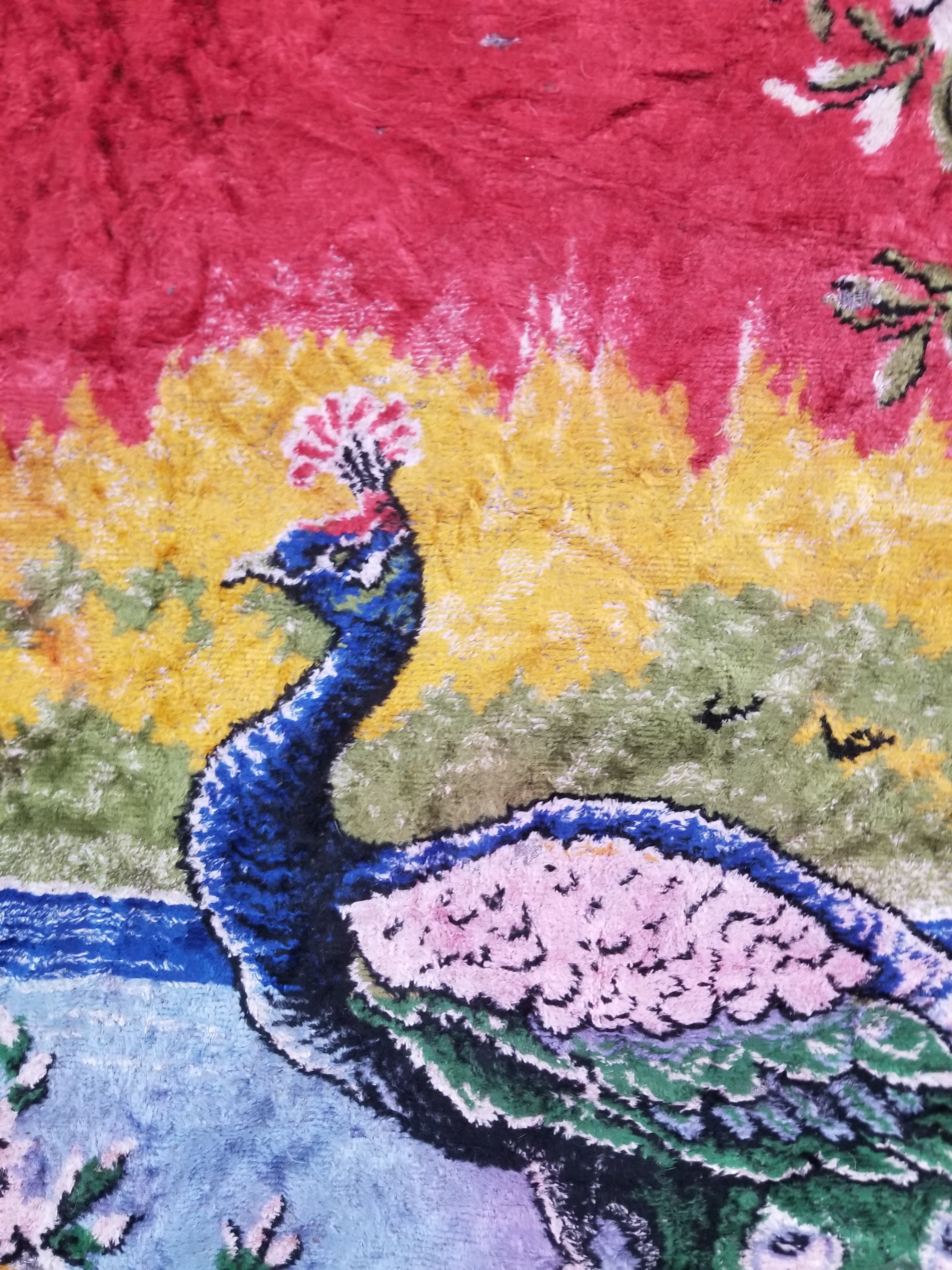 Vintage Turkish Peacock Velvet Wall Hanging Tapestry 166x110cm
