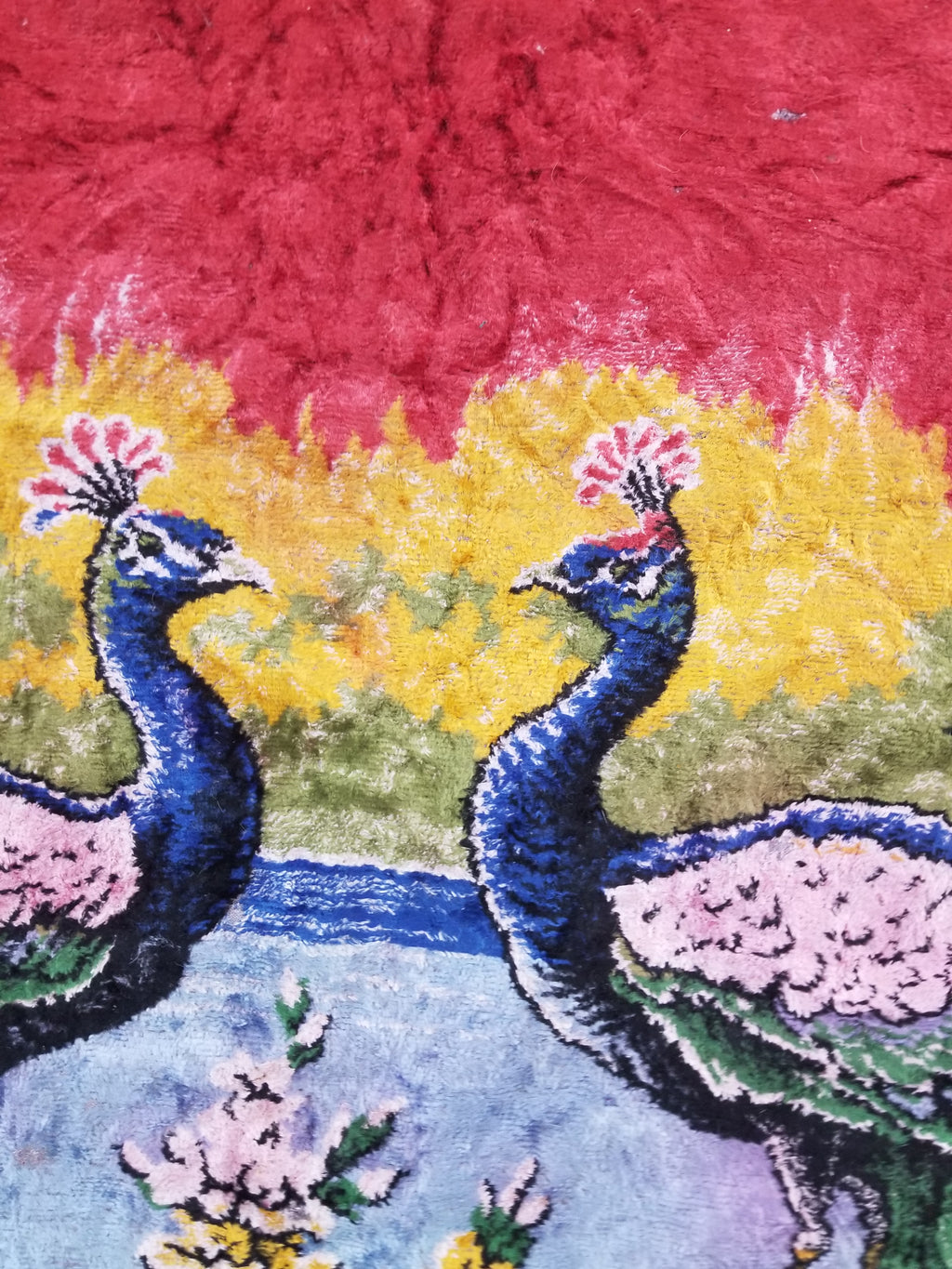 Vintage Turkish Peacock Velvet Wall Hanging Tapestry 166x110cm