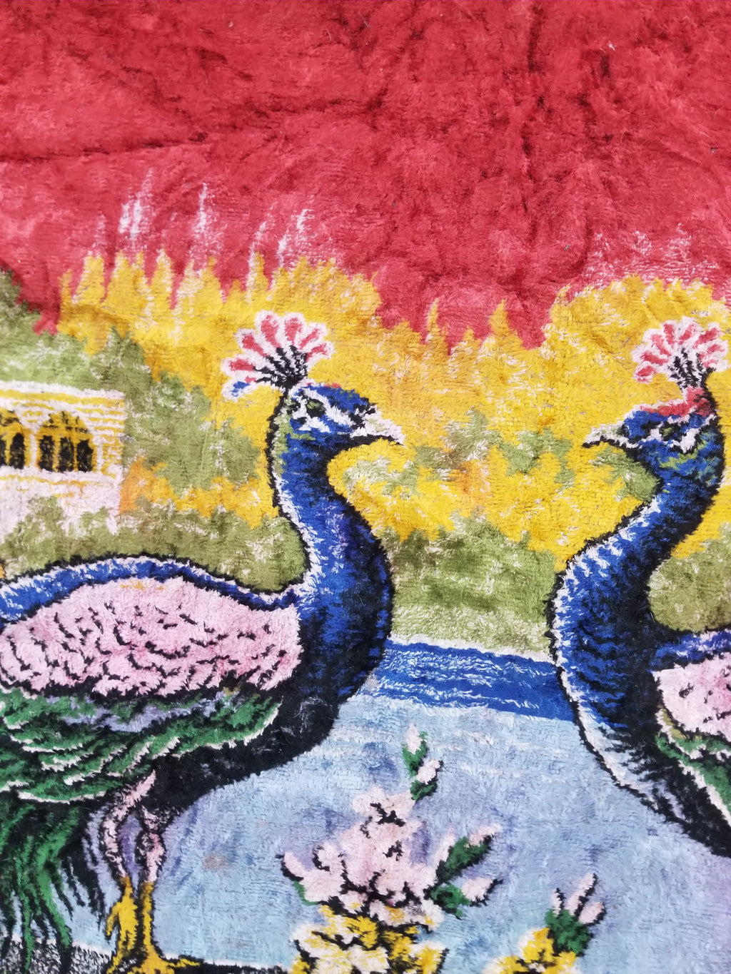 Vintage Turkish Peacock Velvet Wall Hanging Tapestry 166x110cm