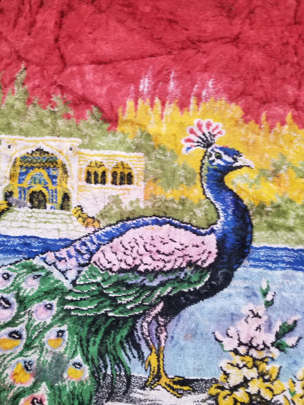 Vintage Turkish Peacock Velvet Wall Hanging Tapestry 166x110cm