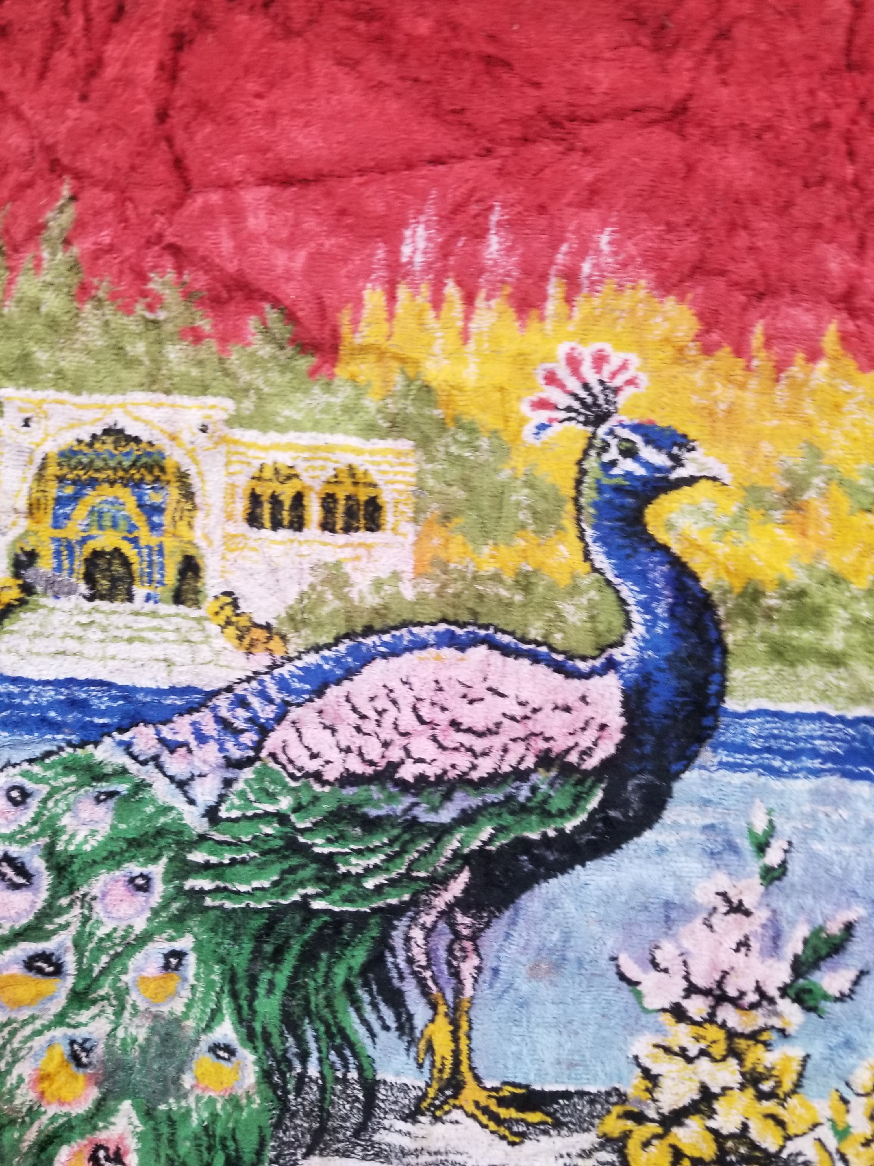 Vintage Turkish Peacock Velvet Wall Hanging Tapestry 166x110cm