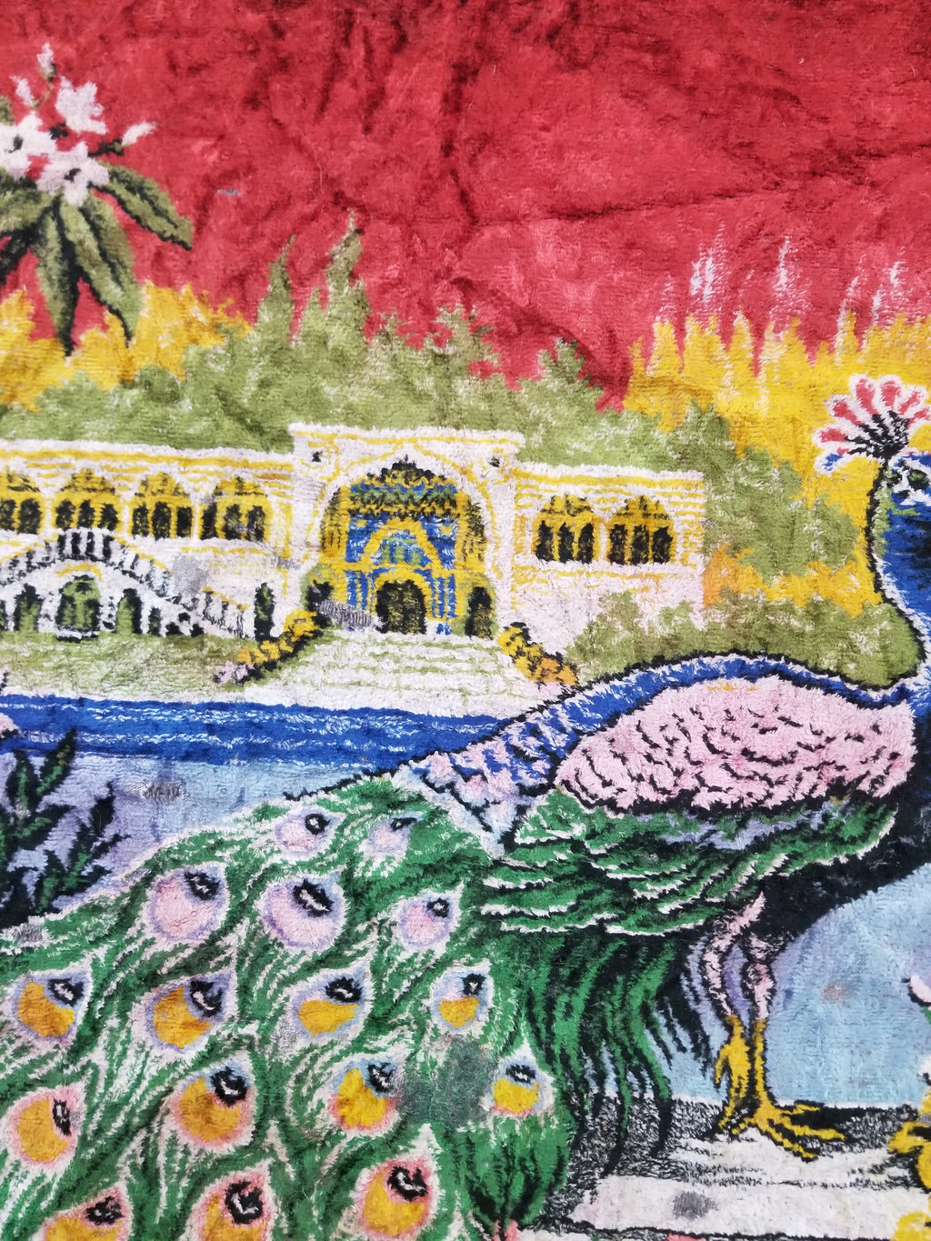 Vintage Turkish Peacock Velvet Wall Hanging Tapestry 166x110cm