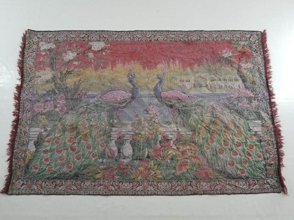 Vintage Turkish Peacock Velvet Wall Hanging Tapestry 166x110cm