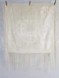 Vintage Off-White Jacquard Taj Mahal Fringed Shawl 86x85cm