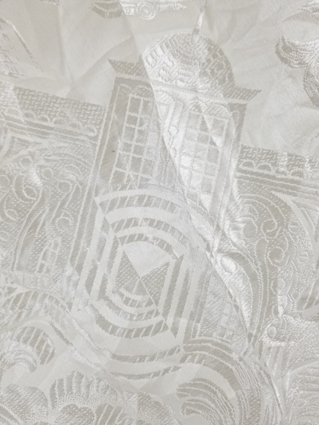 Vintage Off-White Jacquard Taj Mahal Fringed Shawl 86x85cm