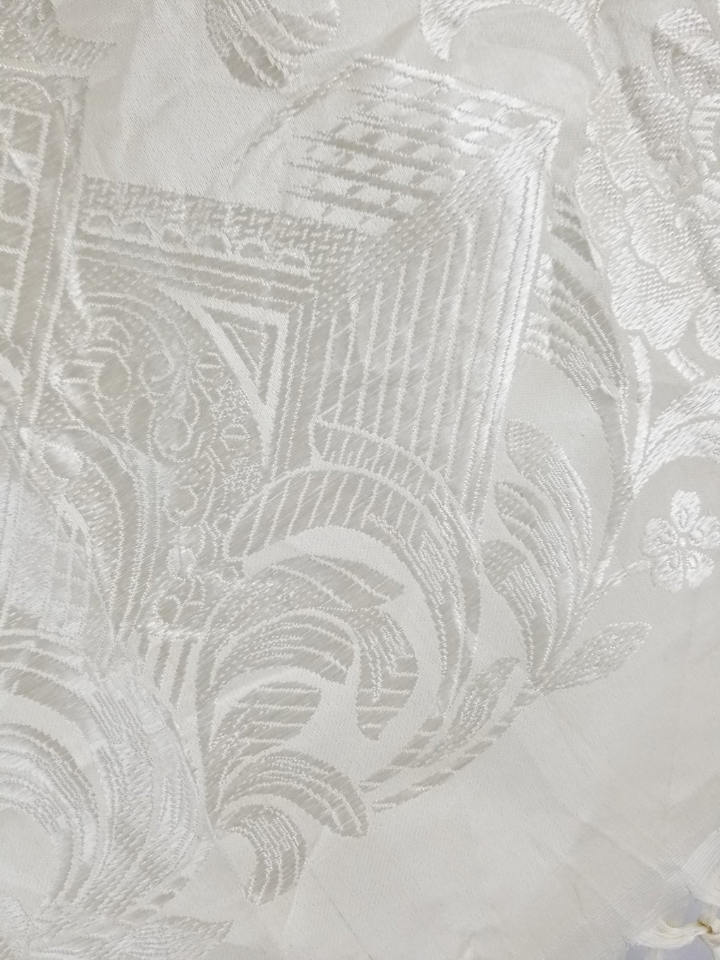 Vintage Off-White Jacquard Taj Mahal Fringed Shawl 86x85cm