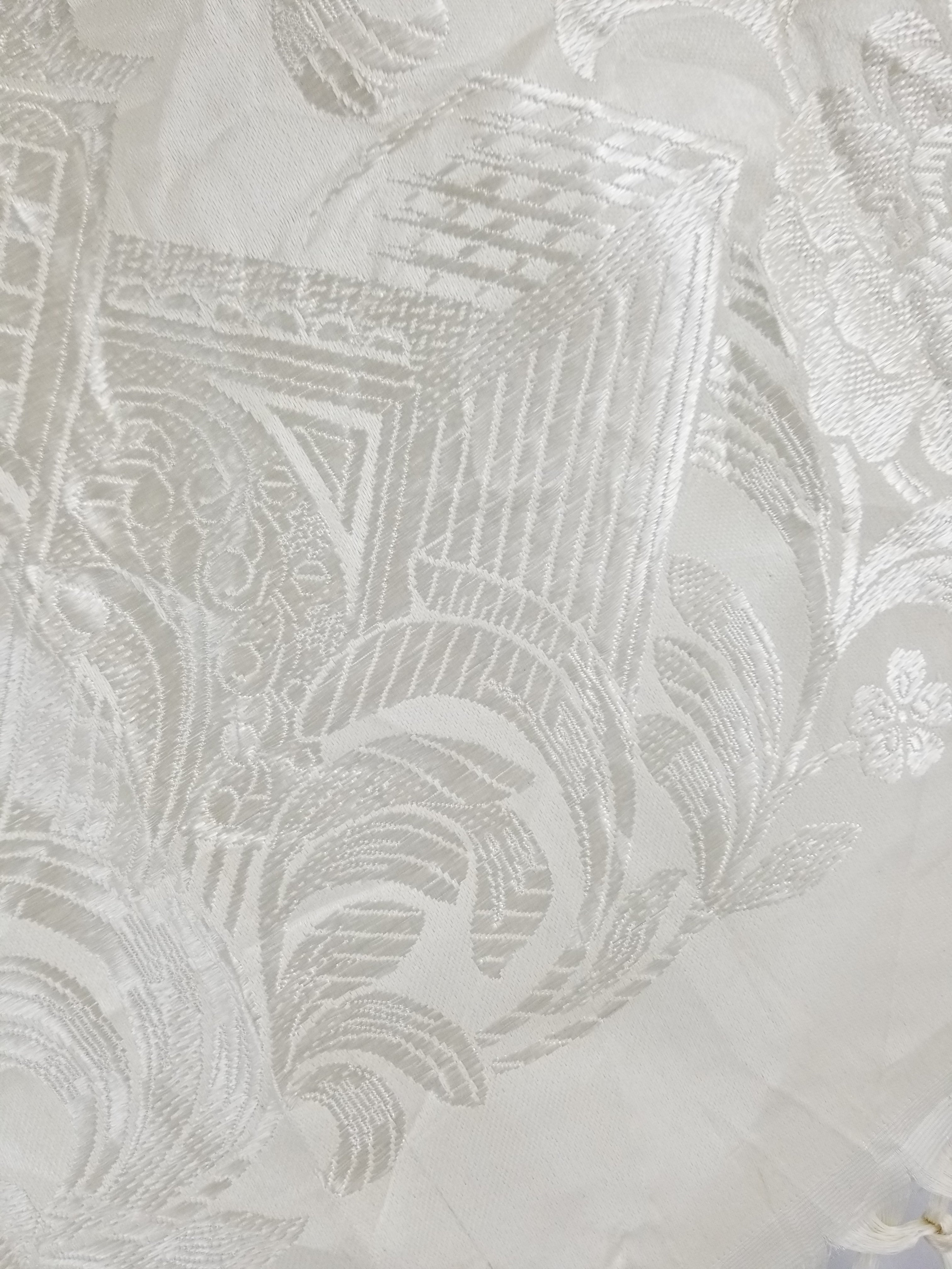 Vintage Off-White Jacquard Taj Mahal Fringed Shawl 86x85cm
