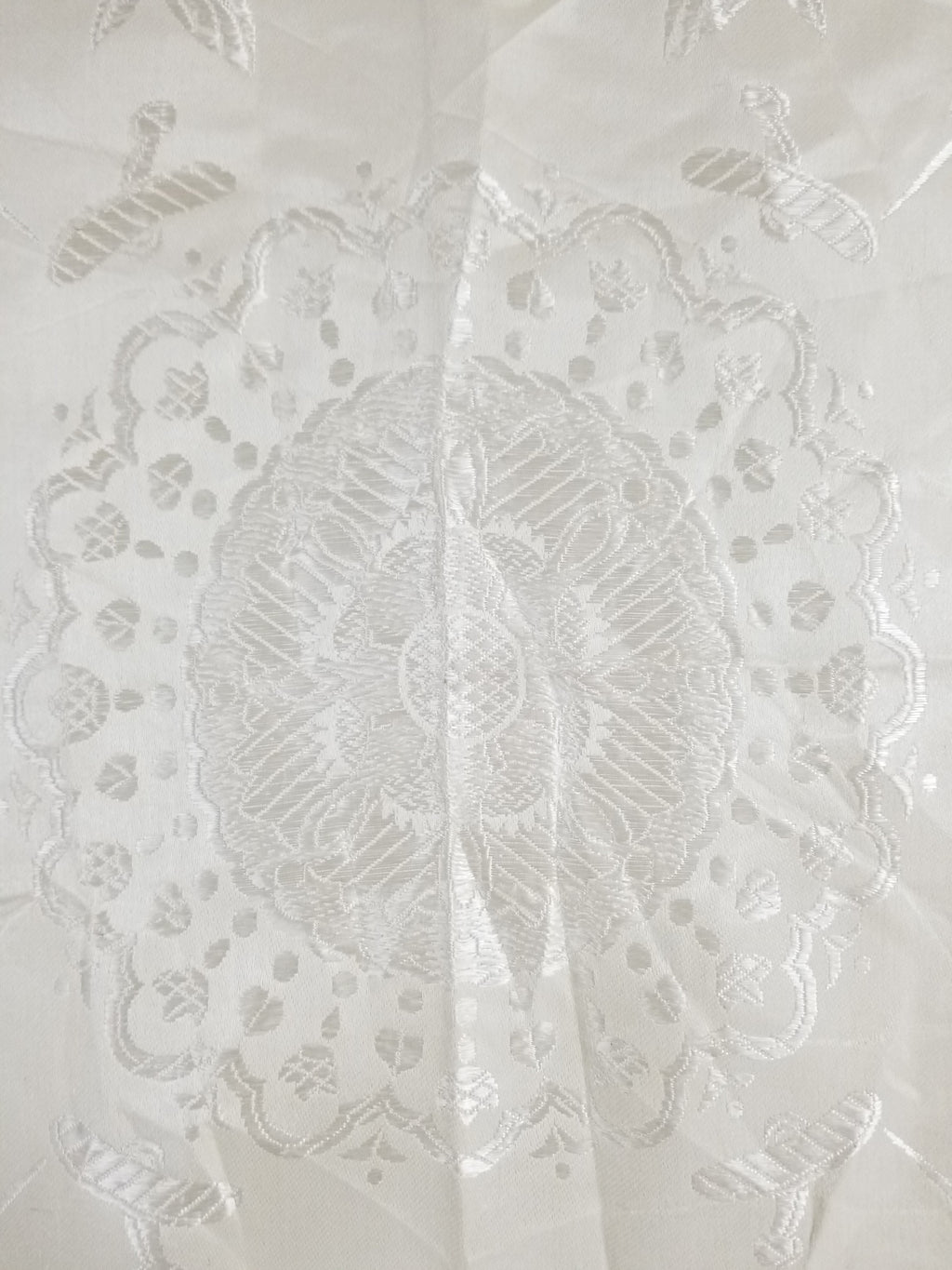 Vintage Off-White Jacquard Taj Mahal Fringed Shawl 86x85cm