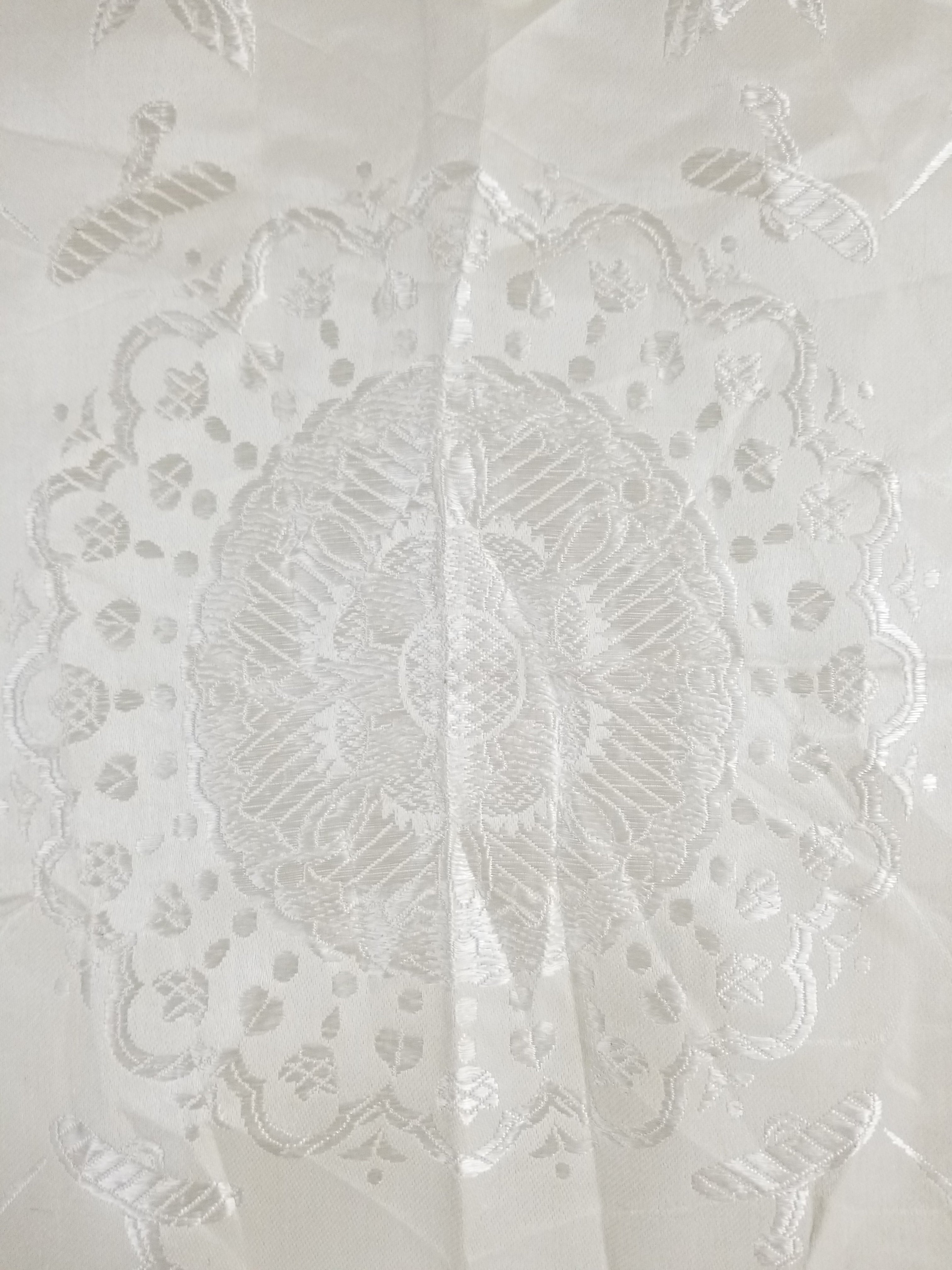 Vintage Off-White Jacquard Taj Mahal Fringed Shawl 86x85cm